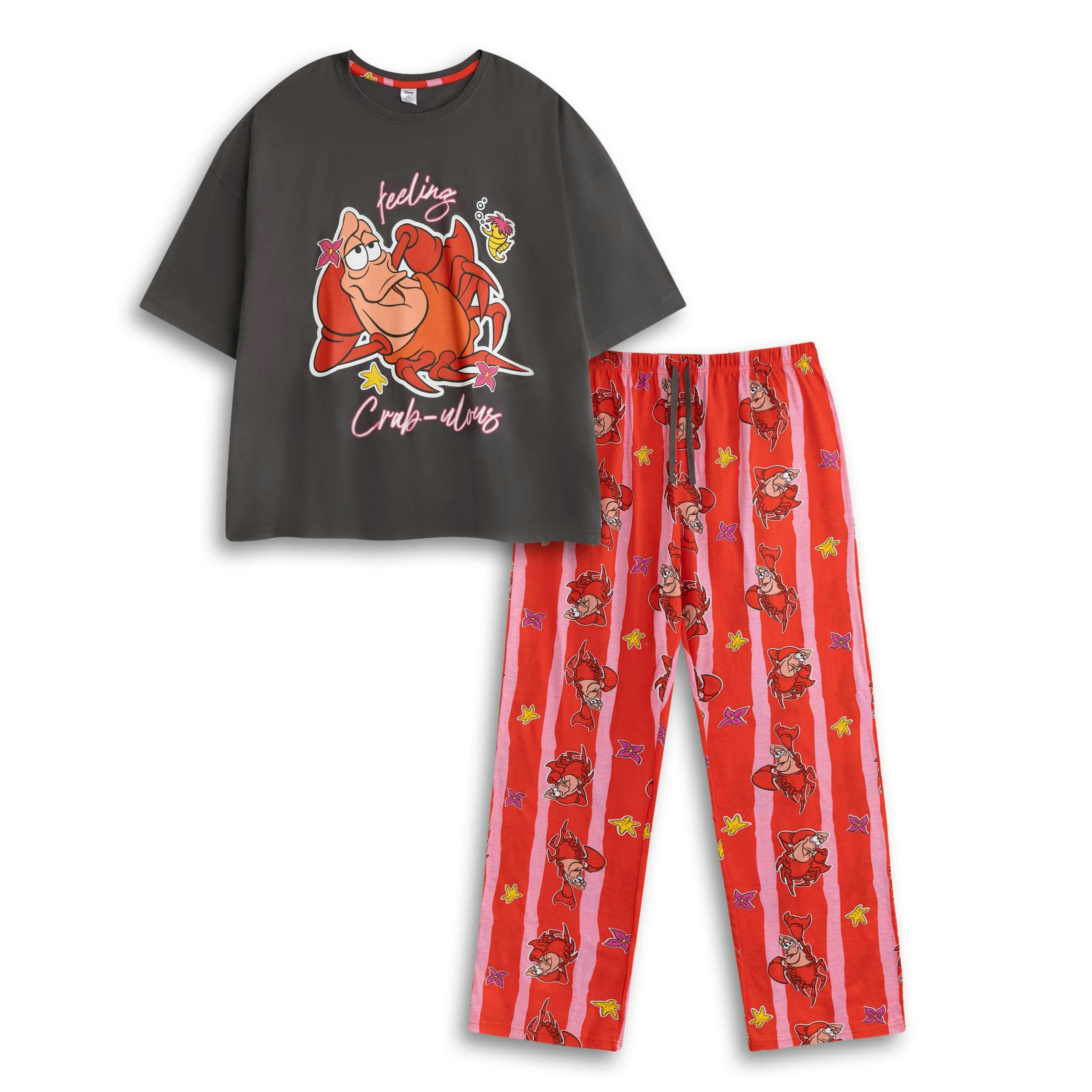 Disney Womens Multicoloured The Little Mermaid And Sebastian Short Sleeve Long Leg Pyjama Set by Vanilla Underground , view 1 of 6