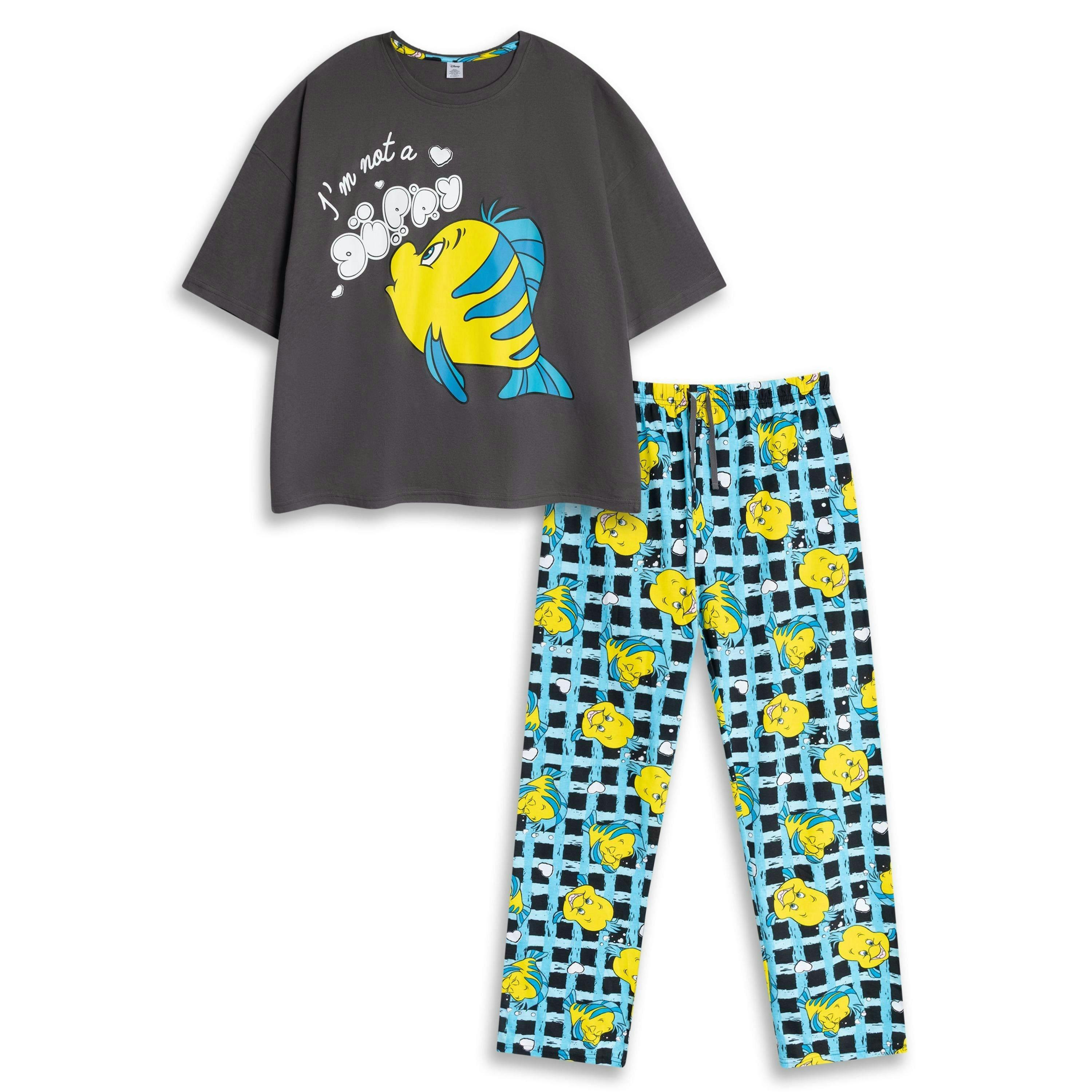 Disney Womens Grey The Little Mermaid And Flounder Short Sleeve Long Leg Pyjama Set by Vanilla Underground , view 1 of 6