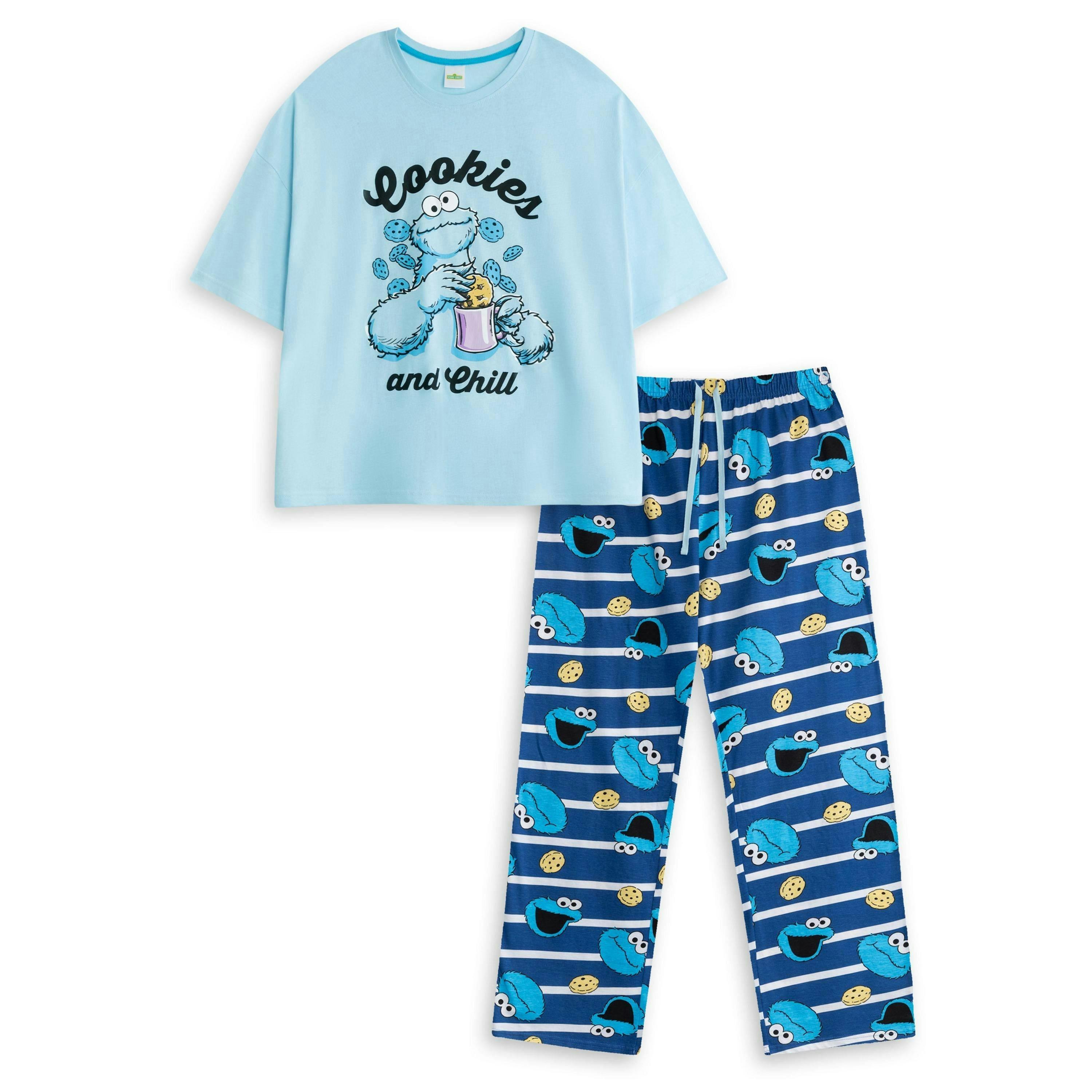 Sesame Street Womens Blue Cookie Monster Short Sleeve Long Leg Pyjama Set by Vanilla Underground , view 1 of 6