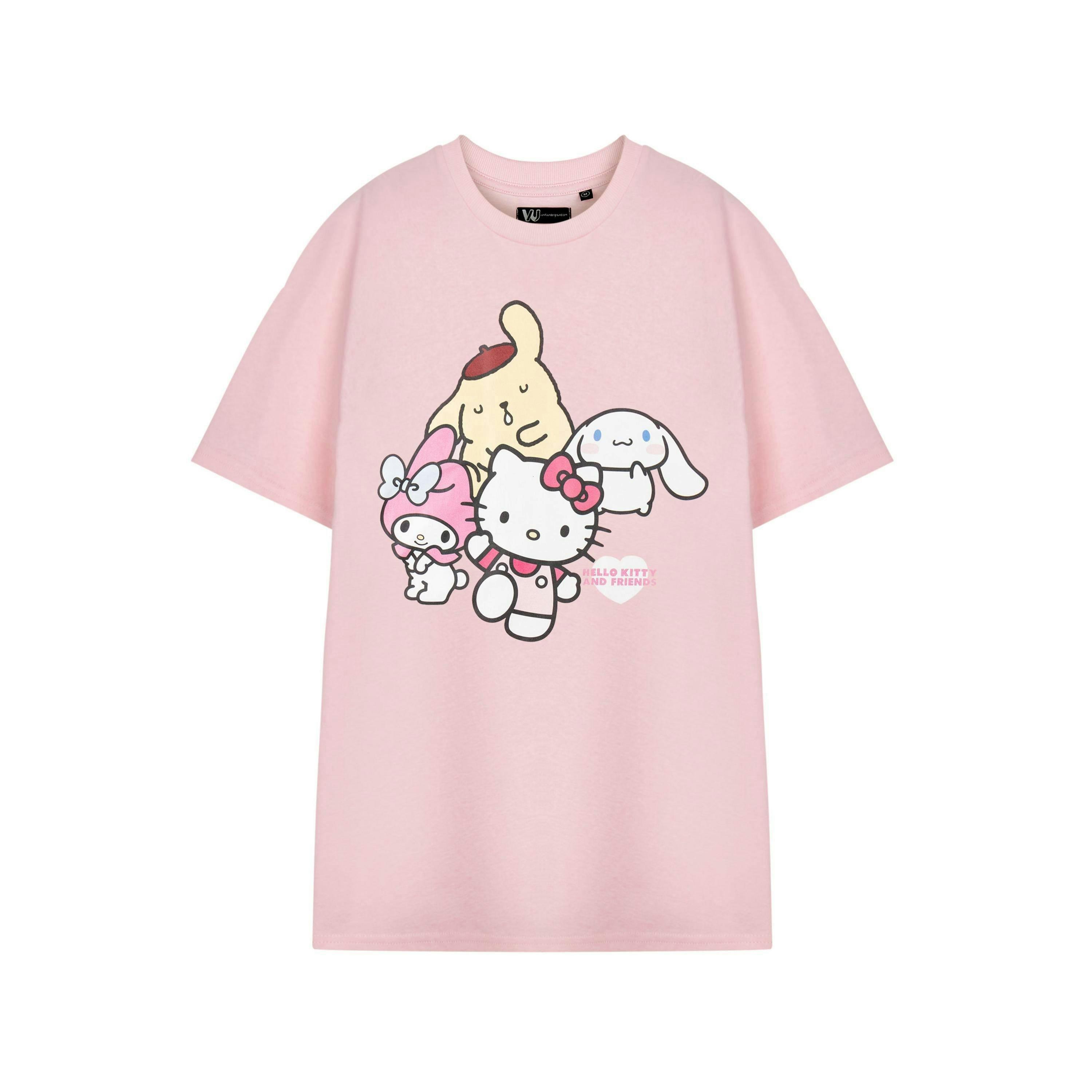 Hello Kitty Womens Pink Sanrio Friends Short Sleeved T-Shirt by Vanilla Underground , view 1 of 3