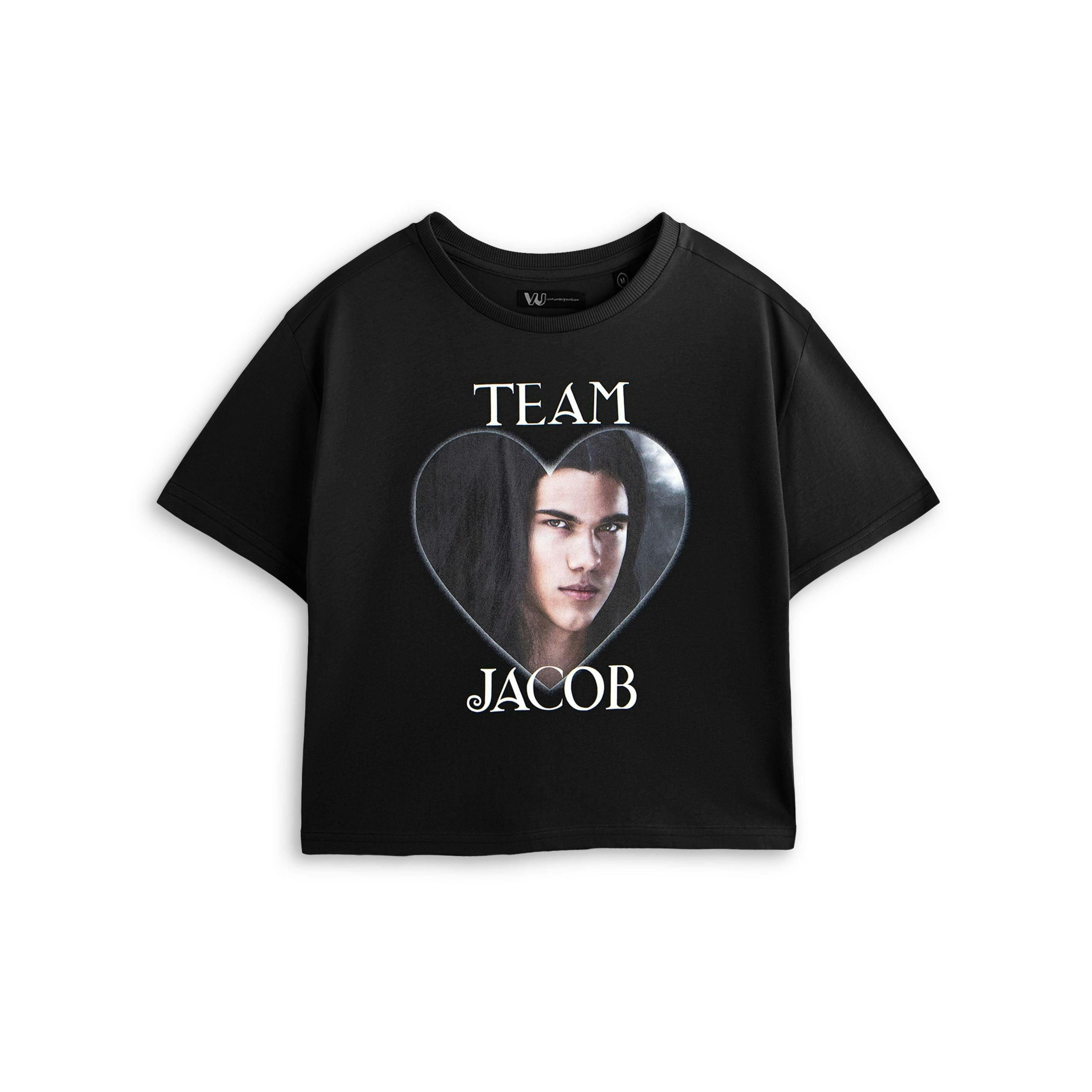 Twilight Womens Black Team Jacob Crop Cropped Short Sleeved T-Shirt by Vanilla Underground , view 1 of 4