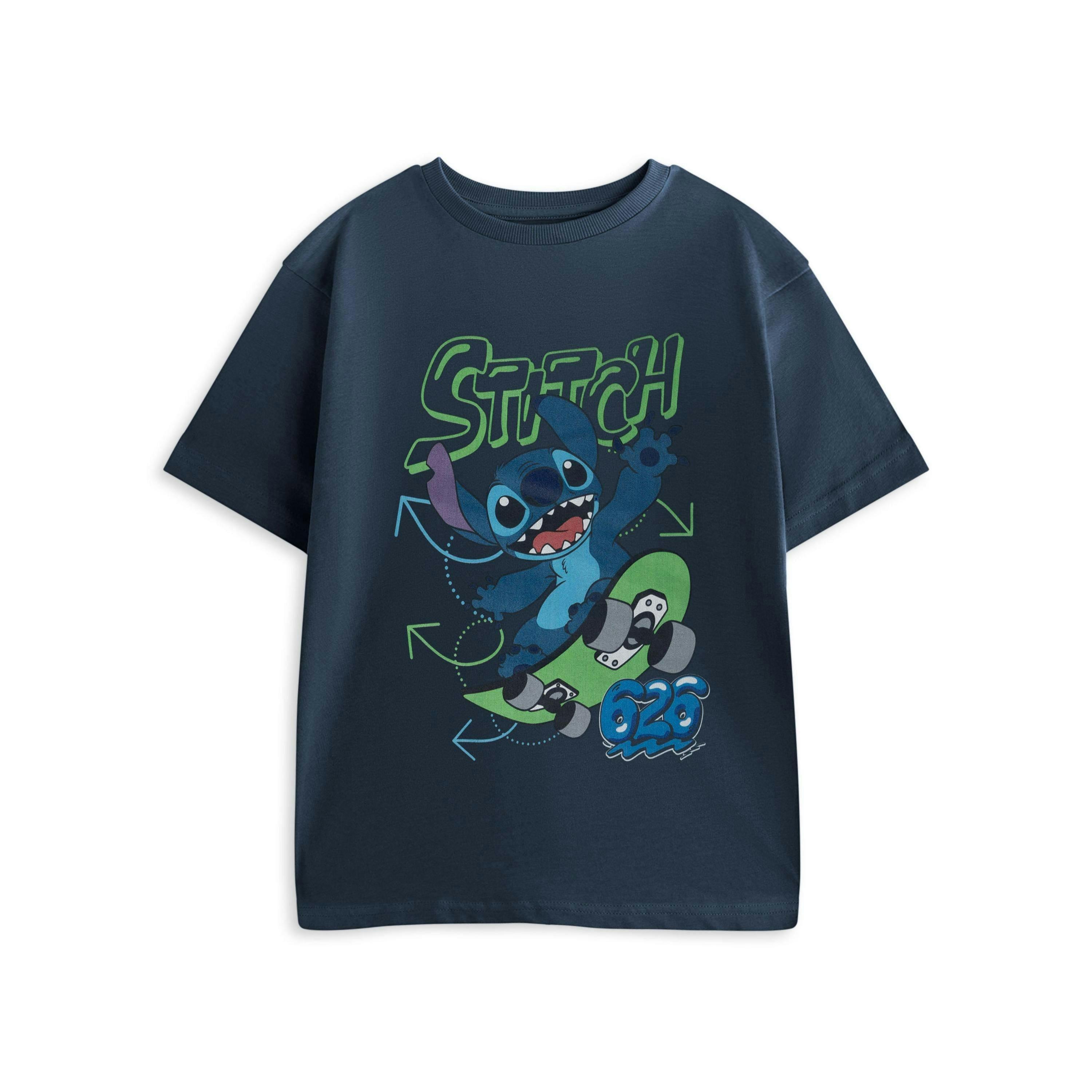 Disney Lilo & Stitch Boys Blue Skateboard Short Sleeved T-Shirt by Vanilla Underground , view 1 of 6