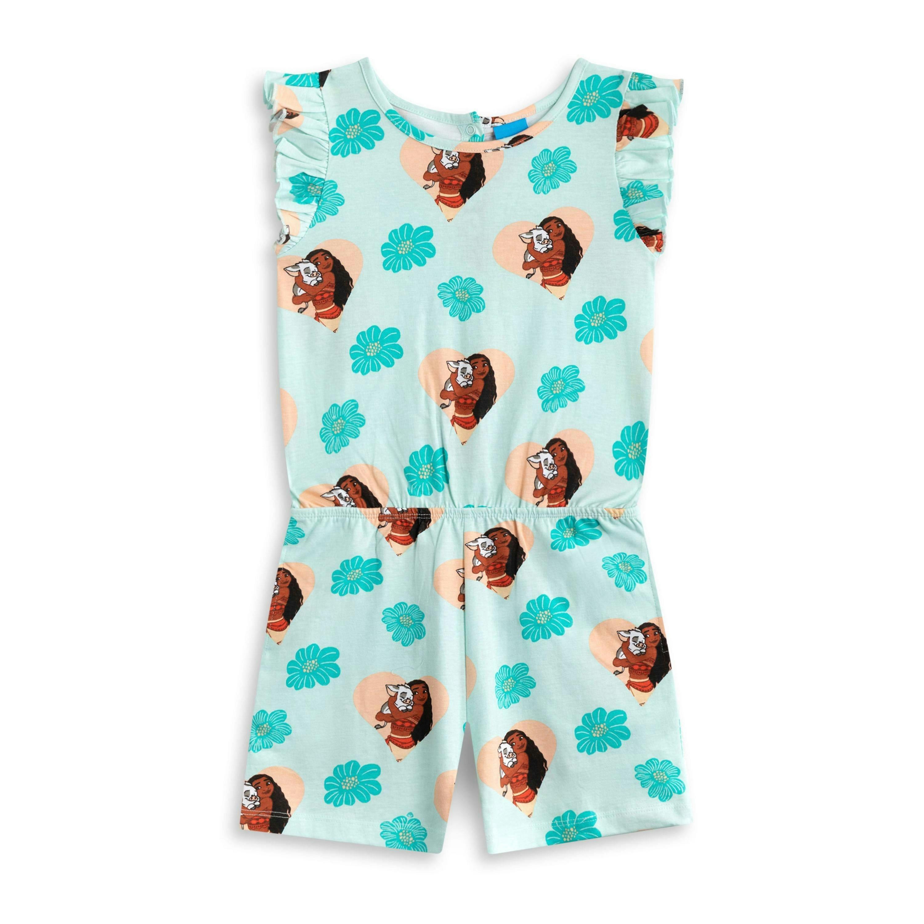 Disney Moana Girls Green Multi Character AOP Sleeveless Playsuit by Vanilla Underground , view 1 of 6