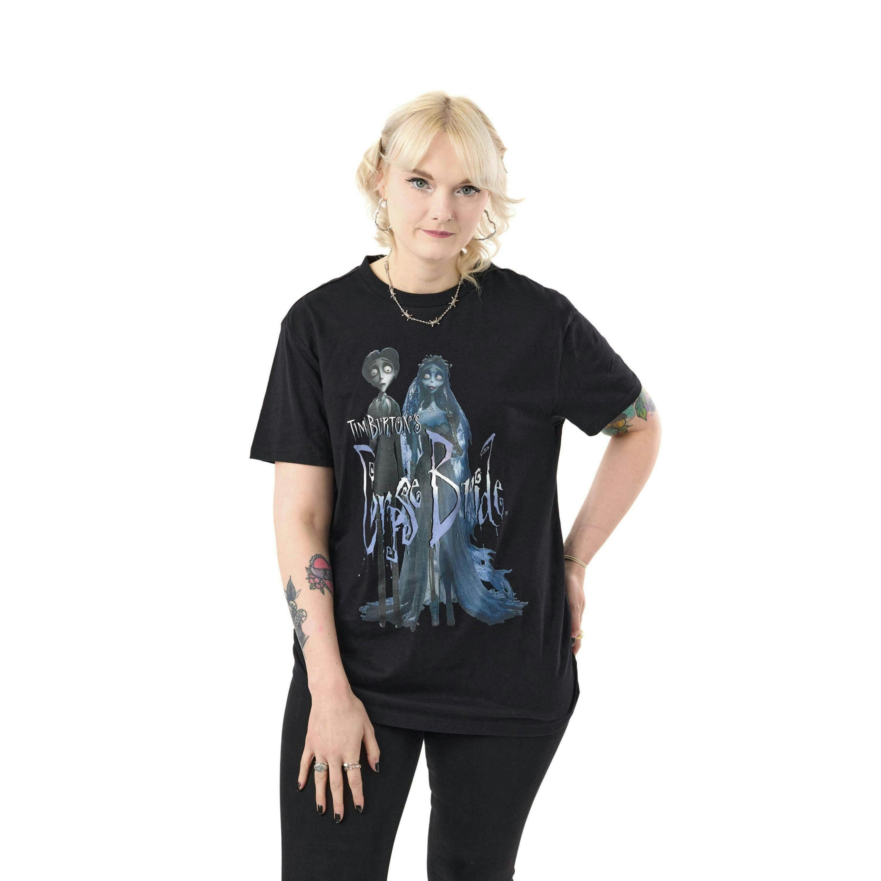Corpse Bride Unisex Black Victor and Emily Short Sleeved T-Shirt by Vanilla Underground , view 1 of 3