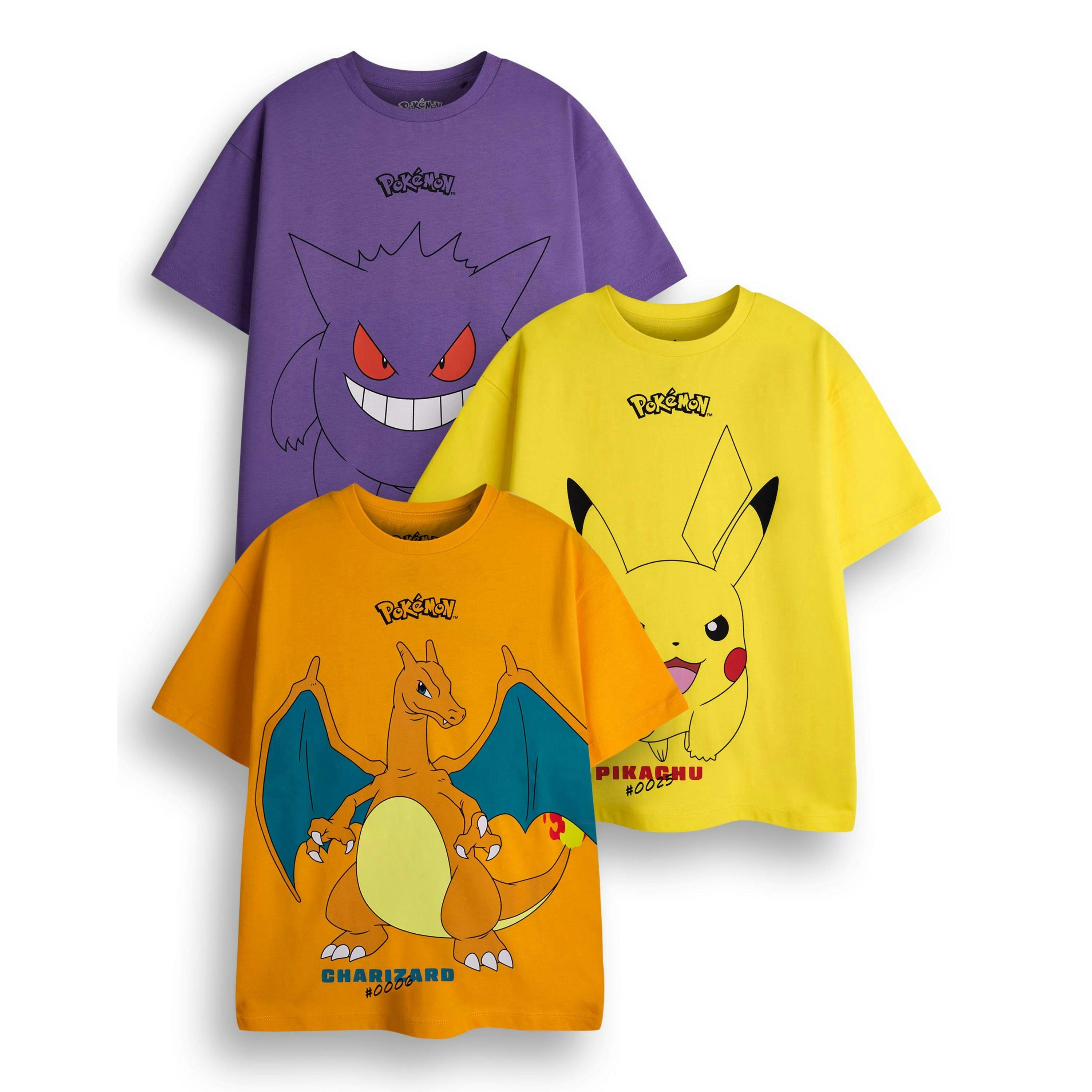 Pokemon Boys Multicoloured Pikachu, Charazard & Gengar Multi-Pack of 3 Short-Sleeved T-Shirts by Vanilla Underground , view 1 of 6