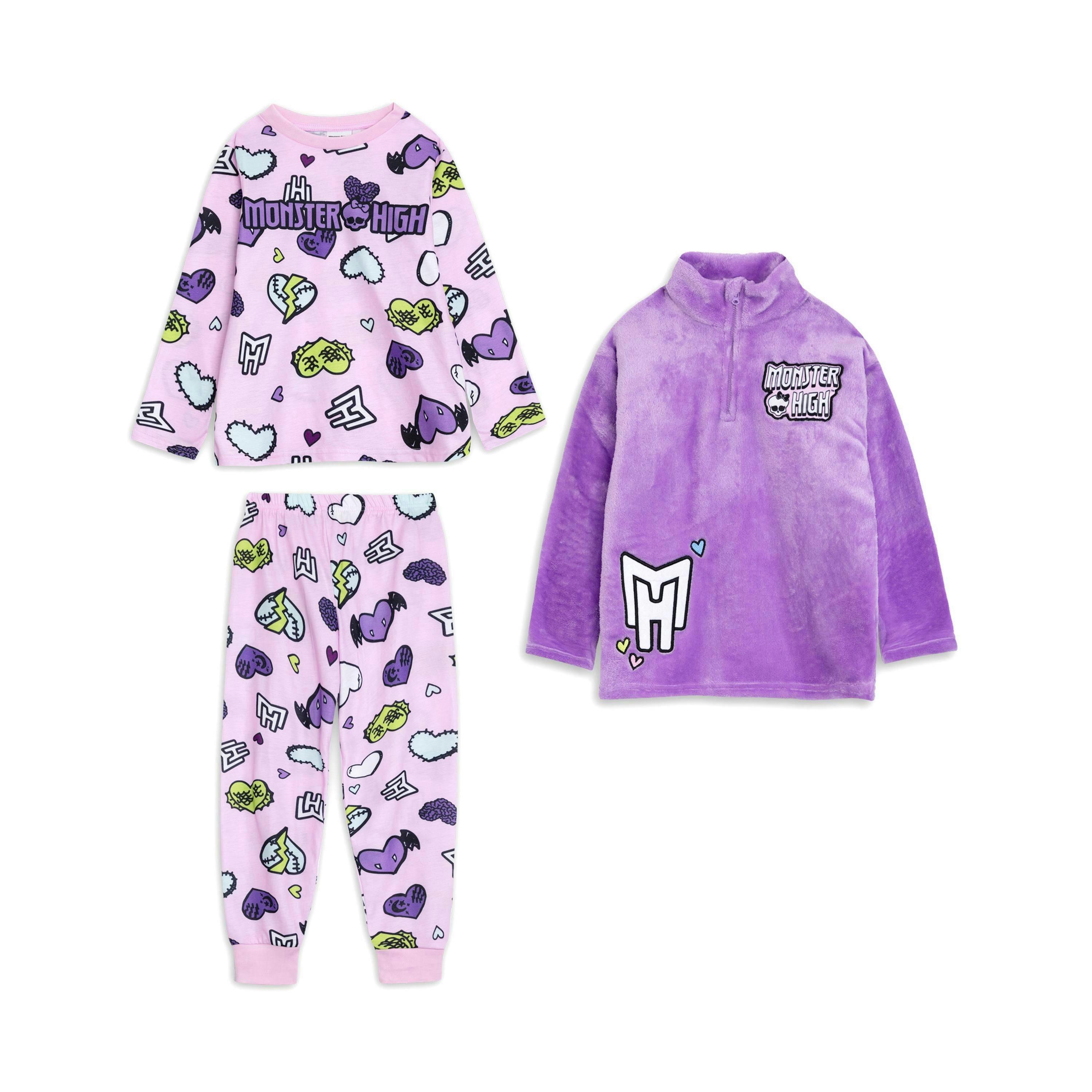 Monster High Girls Multicoloured Hearts Long Sleeve Long Leg Pyjama and Jumper 3 Piece Set by Vanilla Underground , view 1 of 6