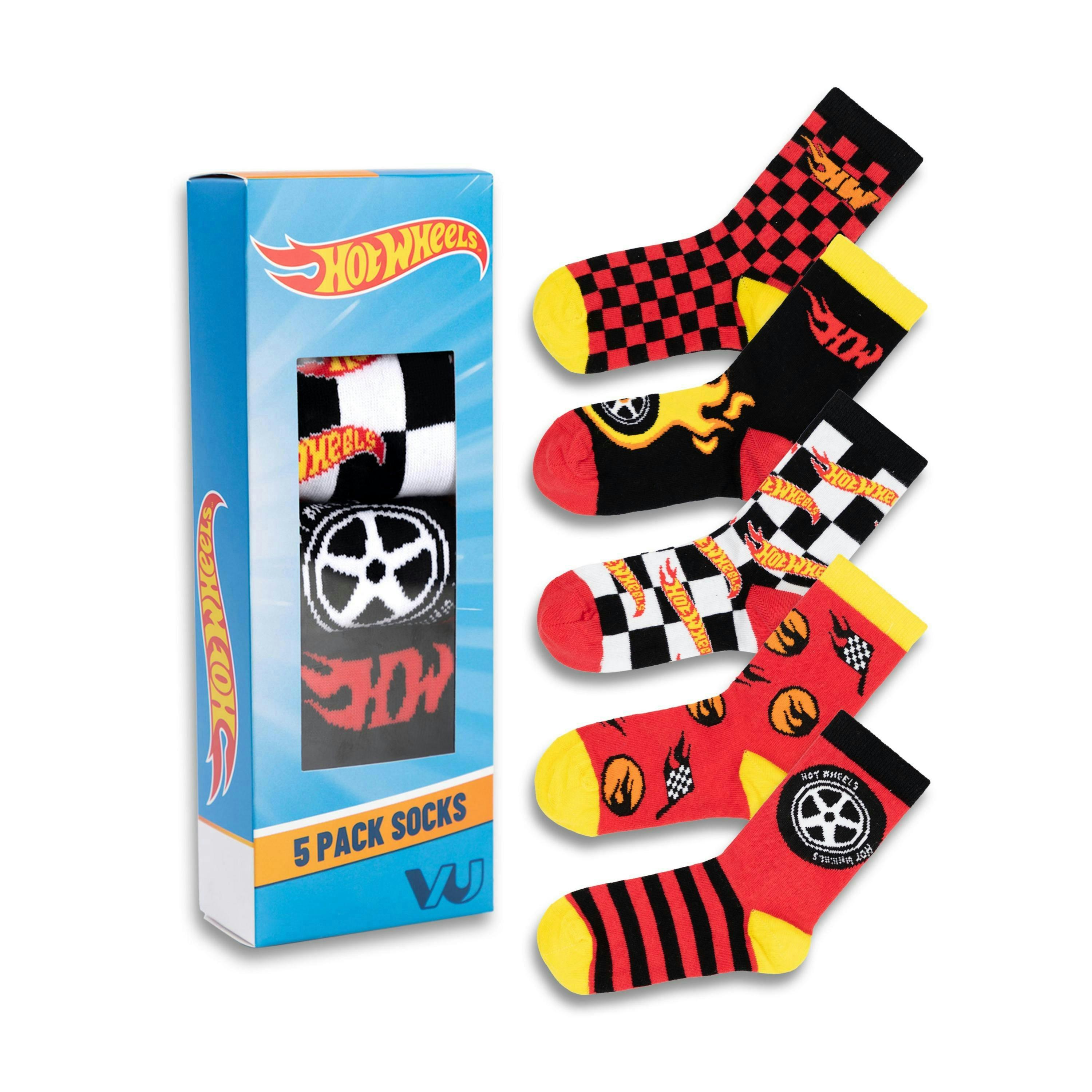 Hot Wheels Boys Multicoloured Checkerboard and Flames Calf Socks Set of 5 by Vanilla Underground , view 1 of 6