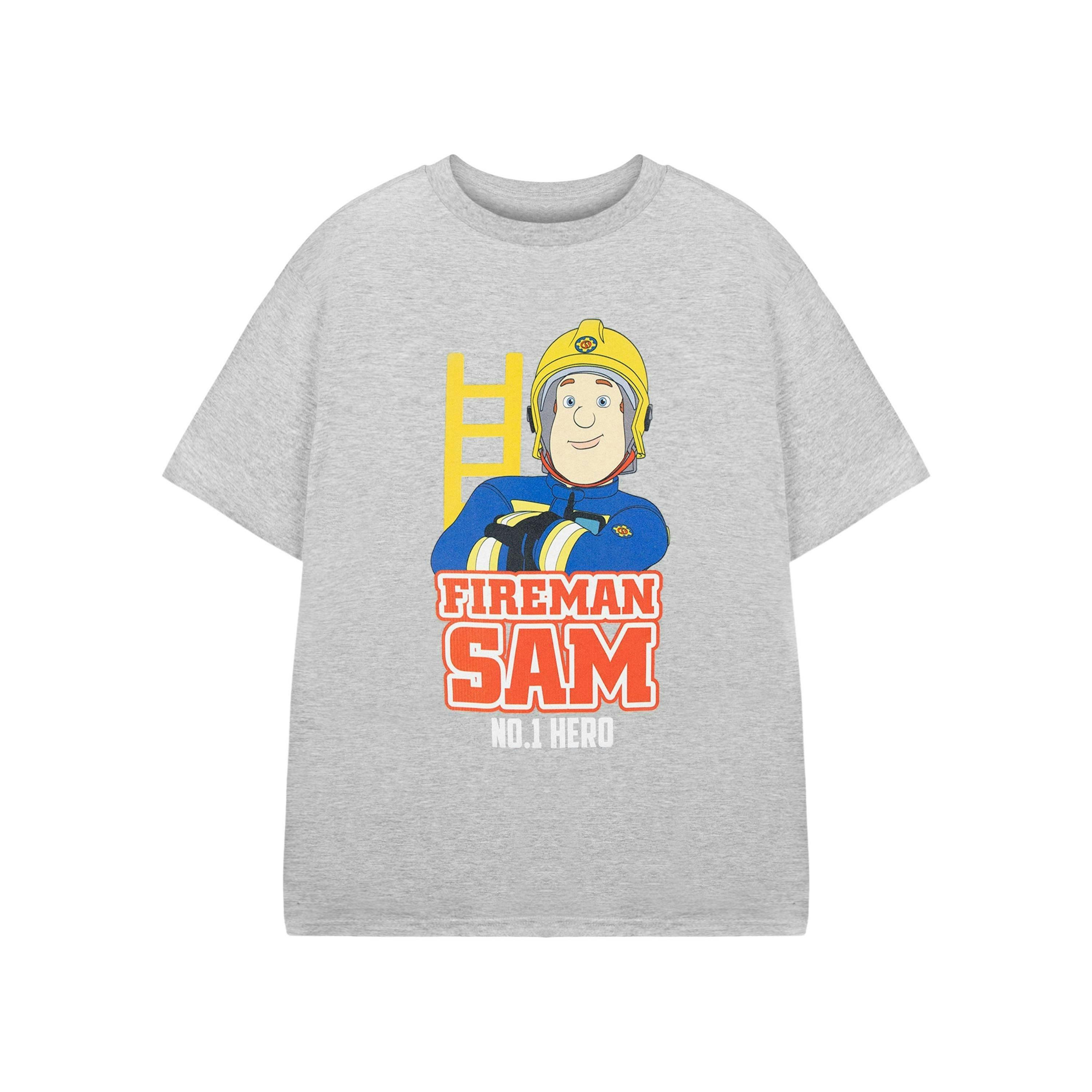 Fireman Sam Boys Grey NO.1 Hero Short Sleeved T-Shirt by Vanilla Underground , view 1 of 3