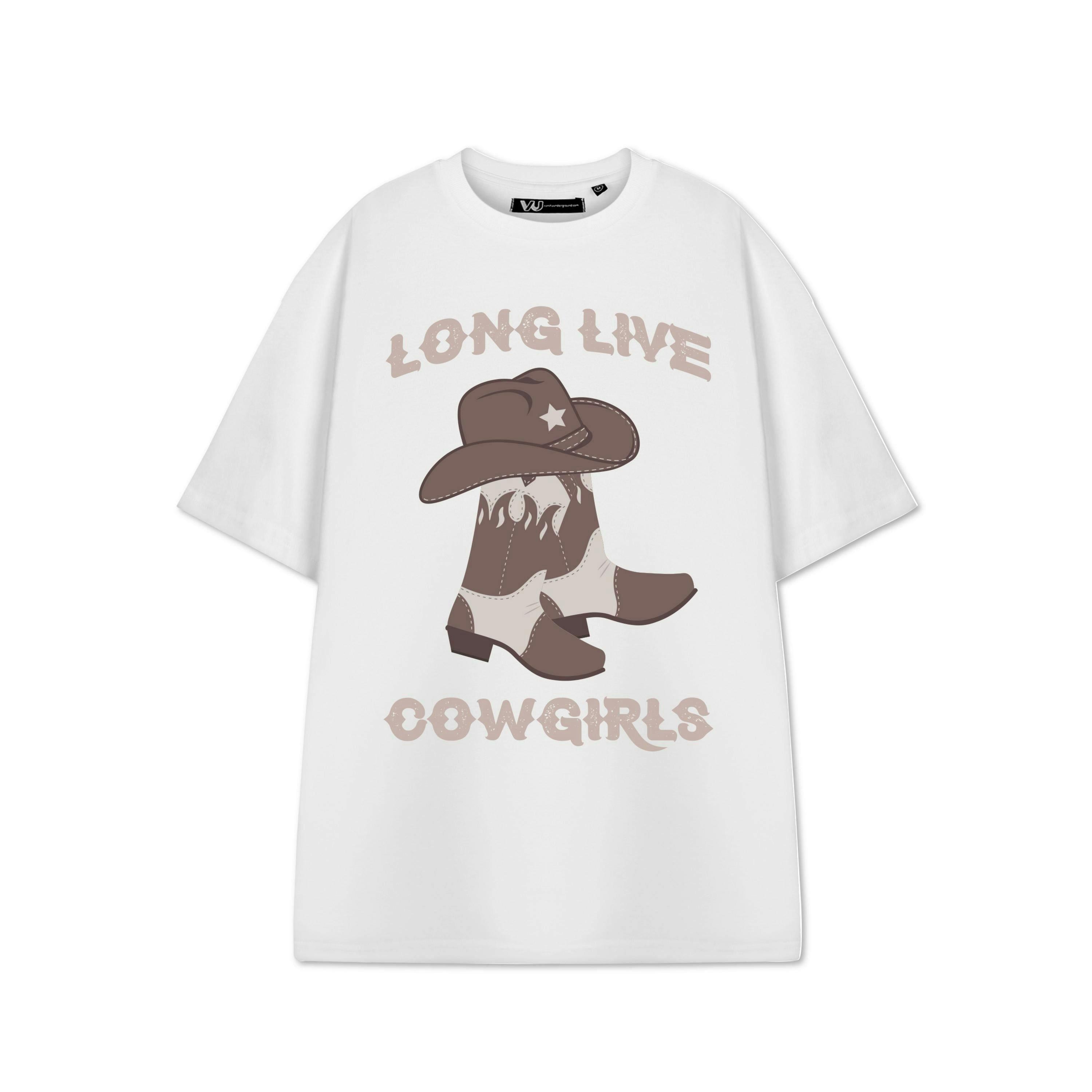 Show Me The Merch Womens White Long Live Cowgirls Short Sleeved T-Shirt by Vanilla Underground , view 1 of 1
