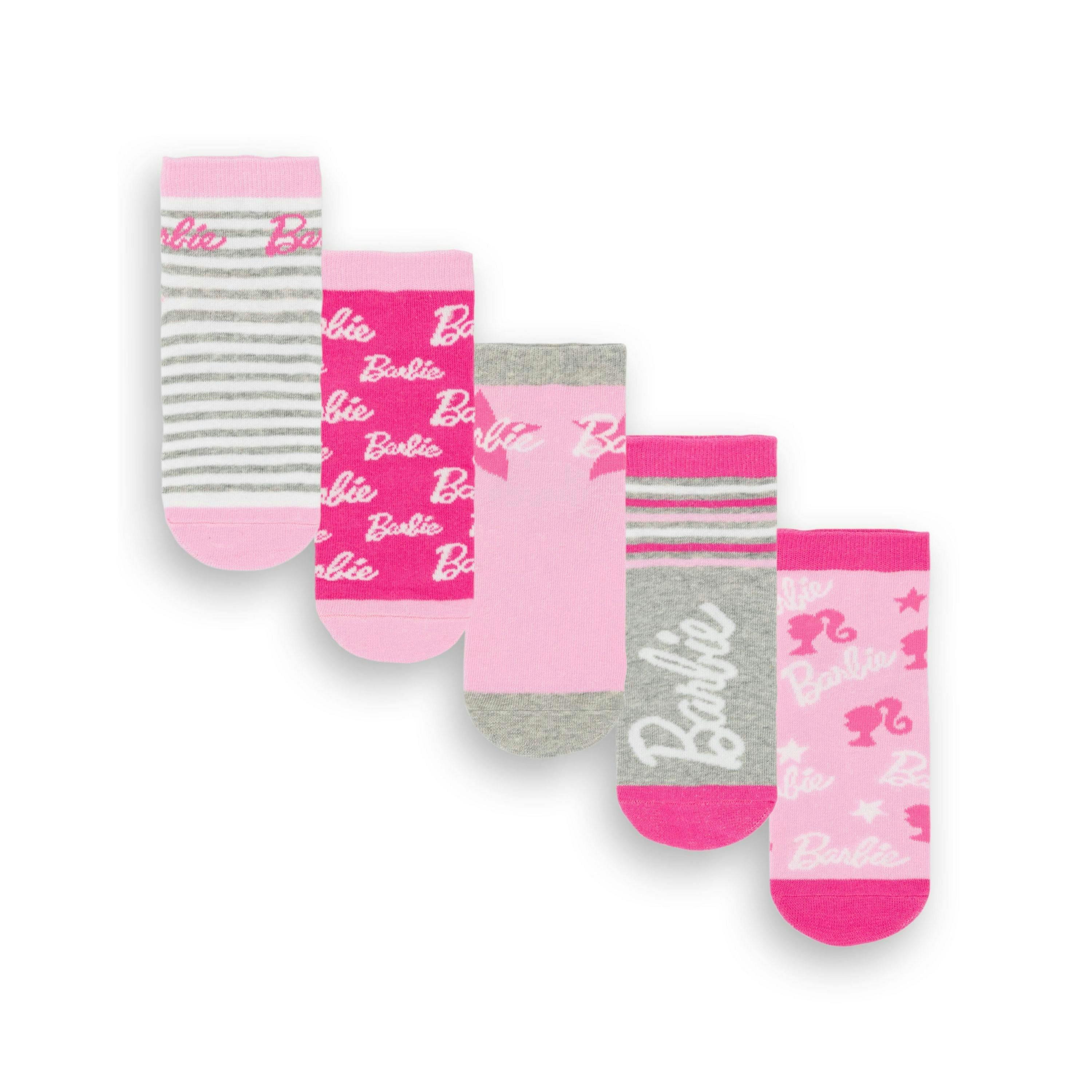 Barbie Girls Multicoloured Stripe Logo Star Calf Socks Set of 5 by Vanilla Underground , view 1 of 6