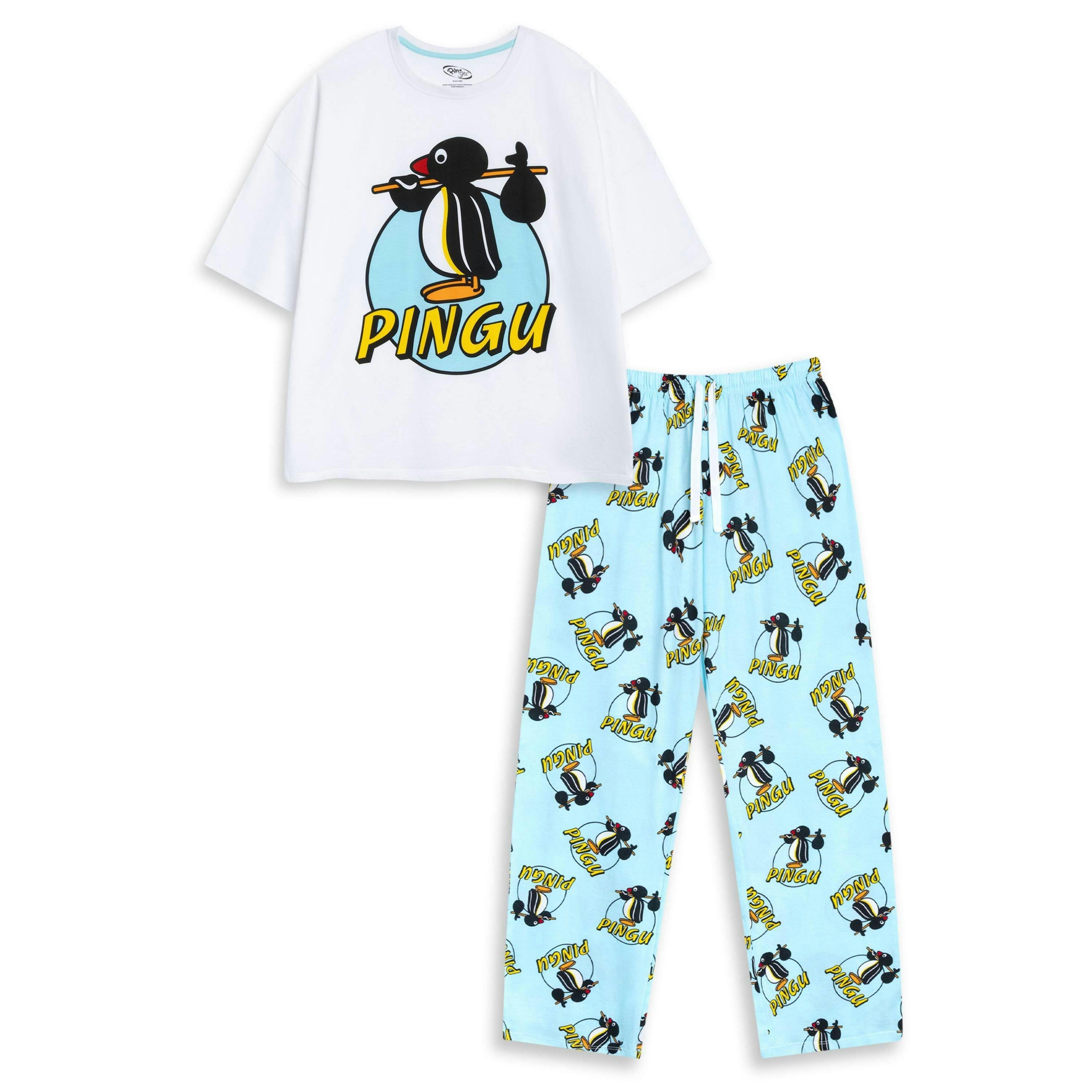 Pingu Womens Blue Character Short Sleeve Long Leg Pyjama Set by Vanilla Underground , view 1 of 6