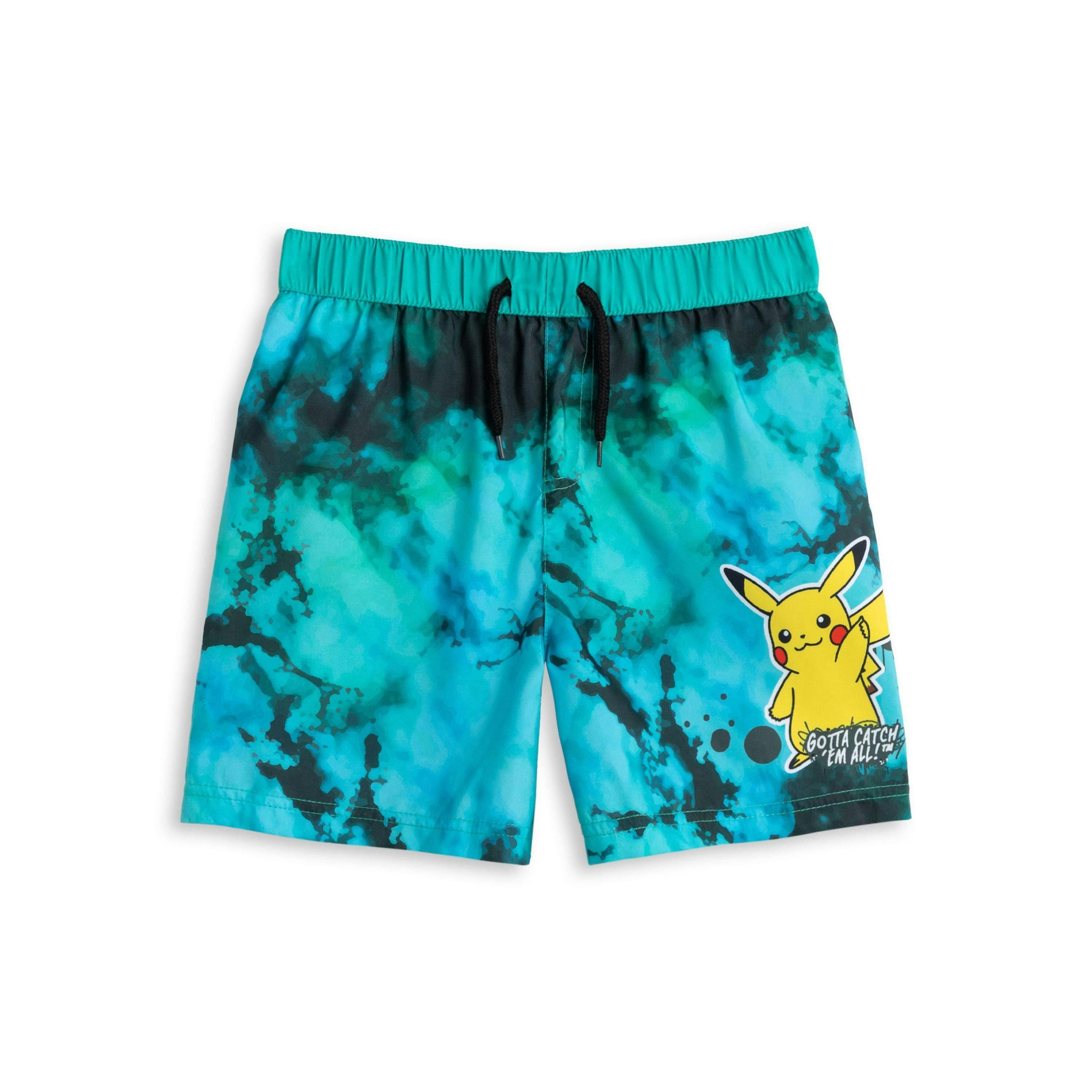 Pokemon Boys Green Pikachu Mock Drawstring Swim Shorts by Vanilla Underground , view 1 of 6
