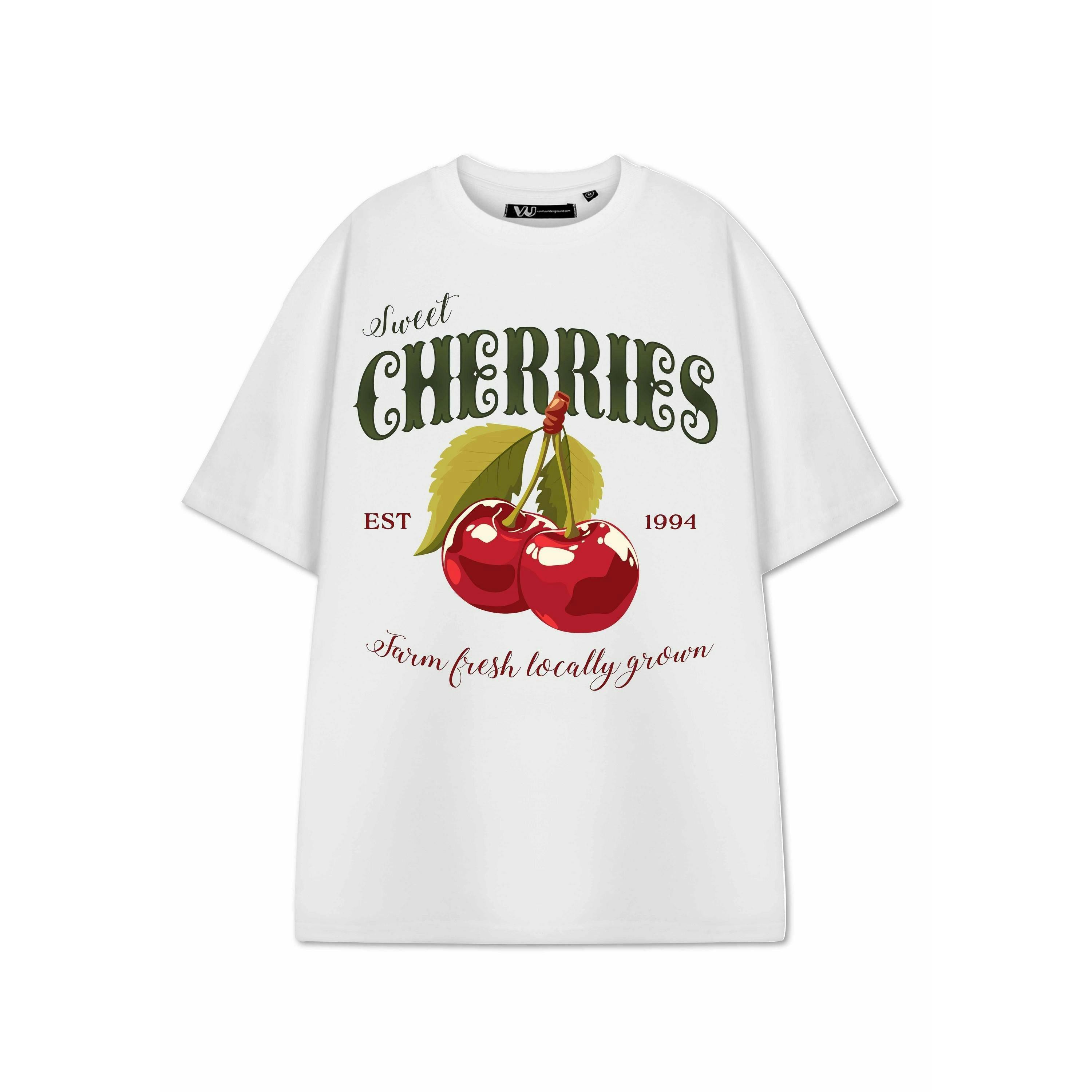 Show Me The Merch Womens White Cherries Short Sleeved T-Shirt by Vanilla Underground , view 1 of 1