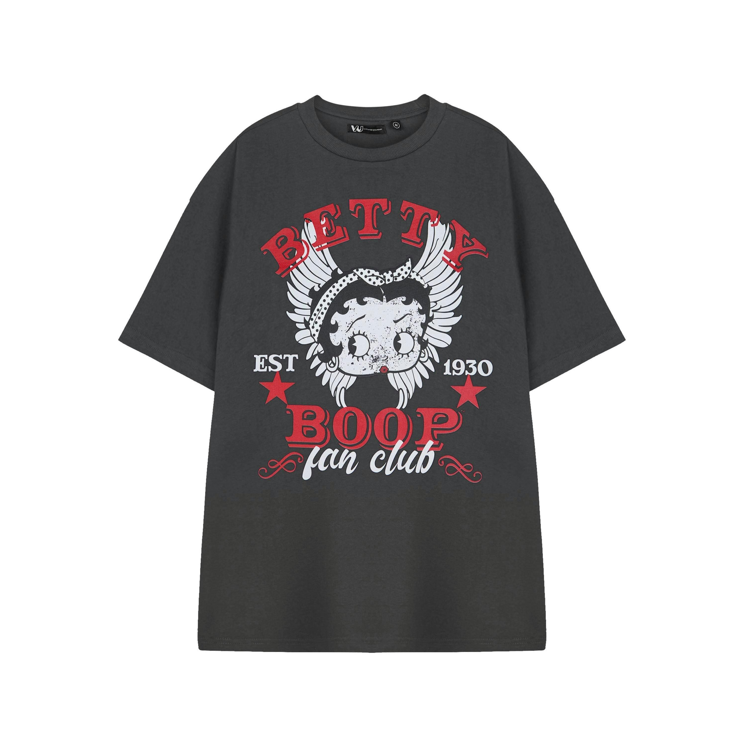 Betty Boop Womens Grey Fan Club Short Sleeved T-Shirt by Vanilla Underground , view 1 of 3