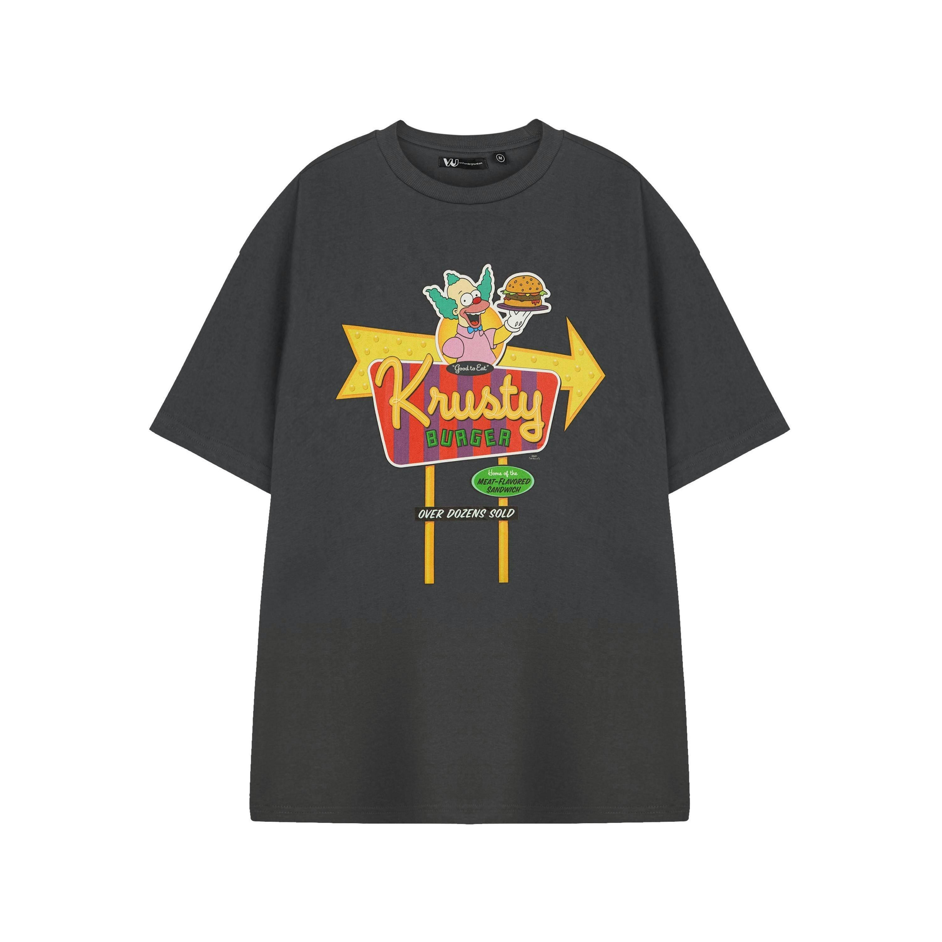 The Simpsons Mens Grey Krusty Burger Short Sleeved T-Shirt by Vanilla Underground , view 1 of 3
