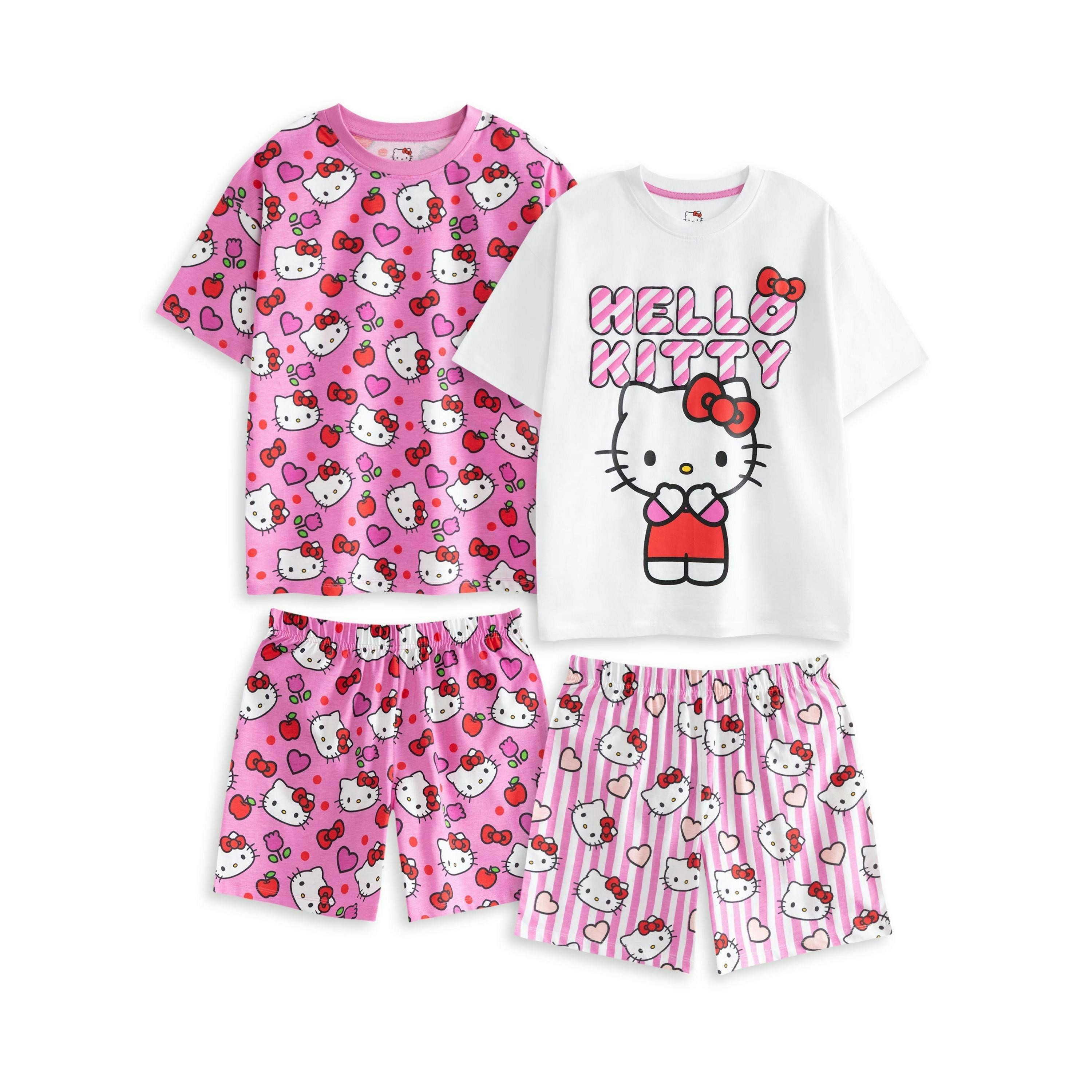 Hello Kitty Girls Pink Hearts And Bows Multi-Pack of 2 Short Sleeve Short Leg Pyjama Set by Vanilla Underground , view 1 of 6