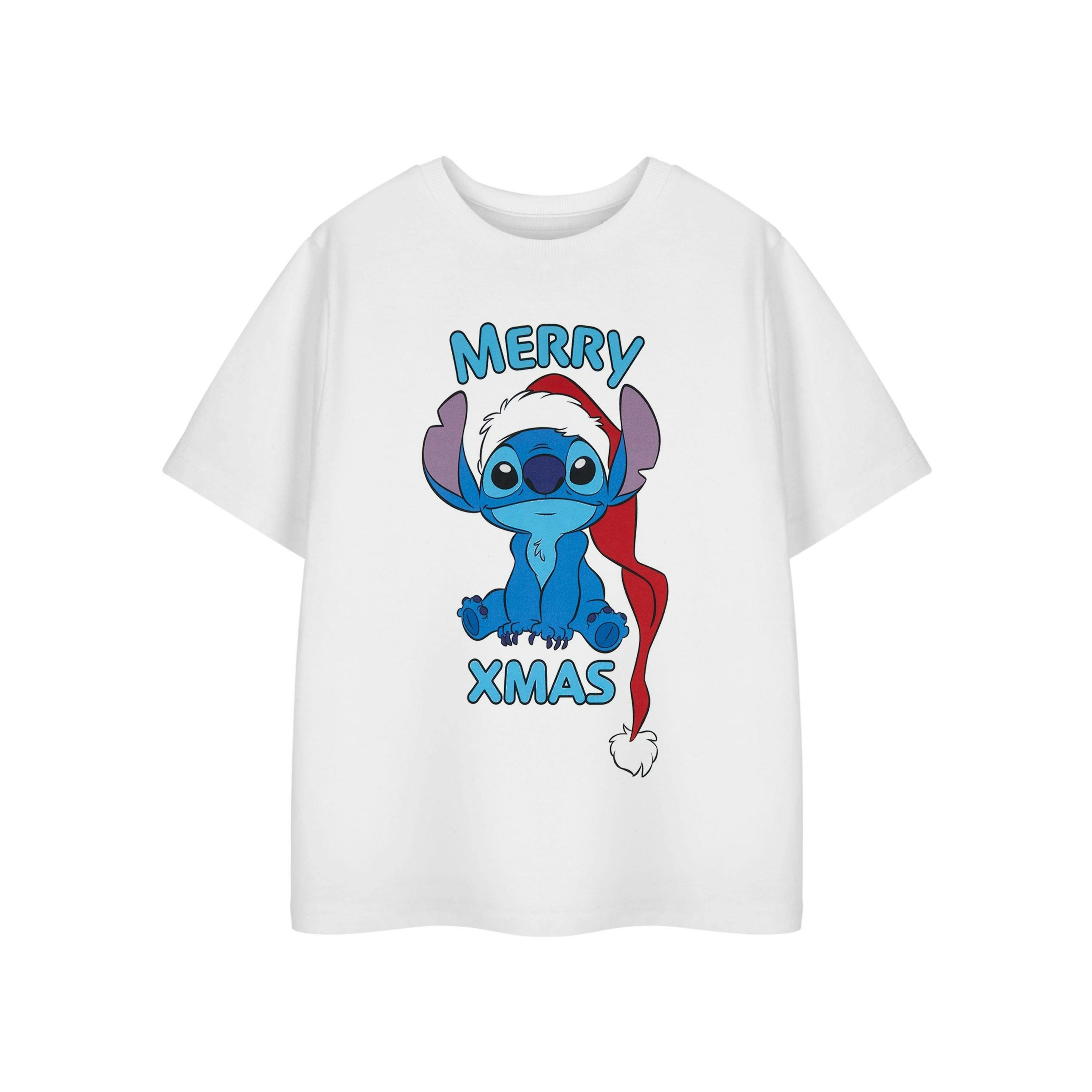 Disney Lilo & Stitch Girls White Merry Xmas Short Sleeved T-Shirt by Vanilla Underground , view 1 of 3