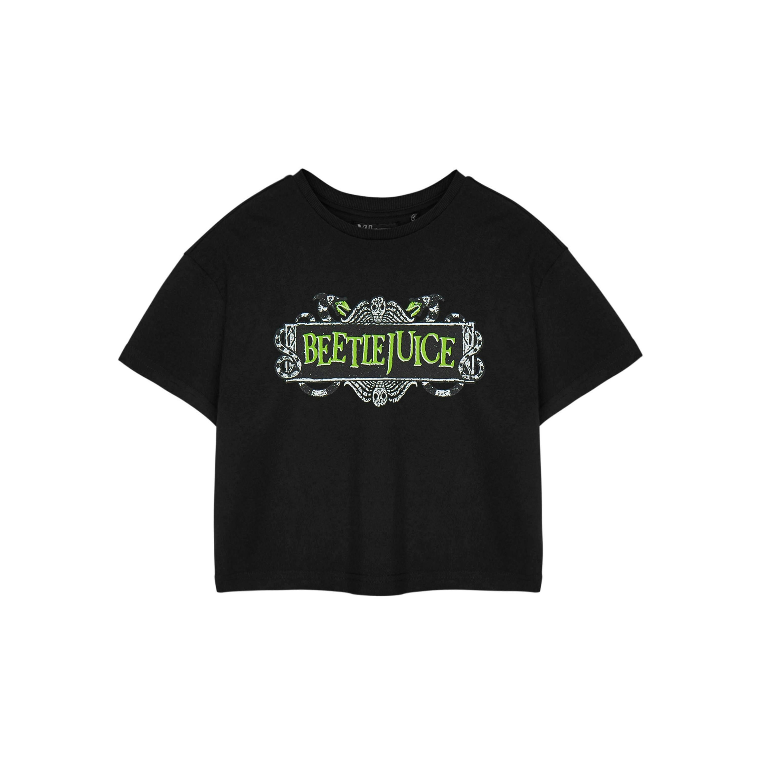 Beetlejuice Womens Black Beetlejuice Logo Crop Top Cropped Short Sleeved T-Shirt by Vanilla Underground , view 1 of 6