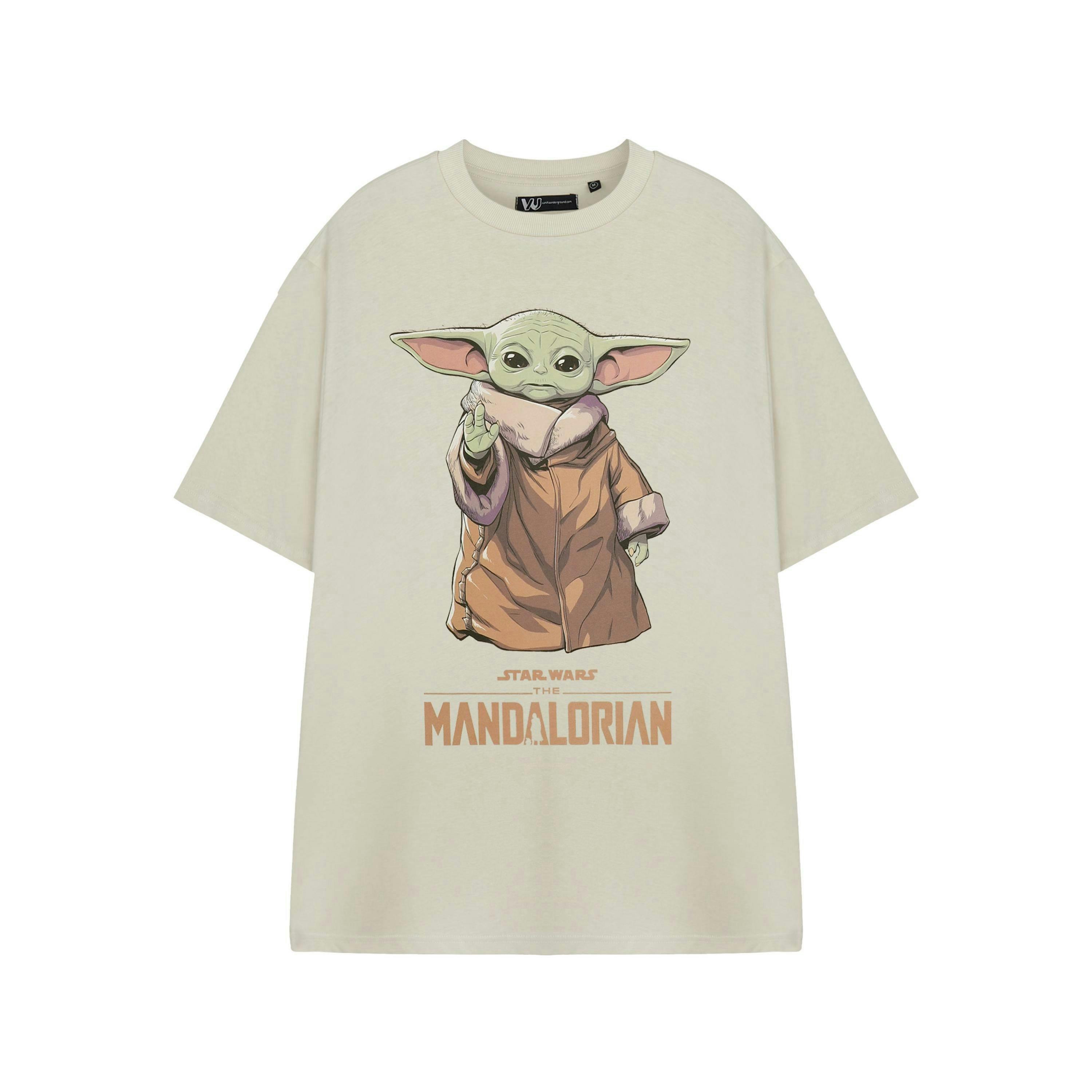 Star Wars The Mandalorian Mens Beige Grogu Short Sleeved T-Shirt by Vanilla Underground , view 1 of 3