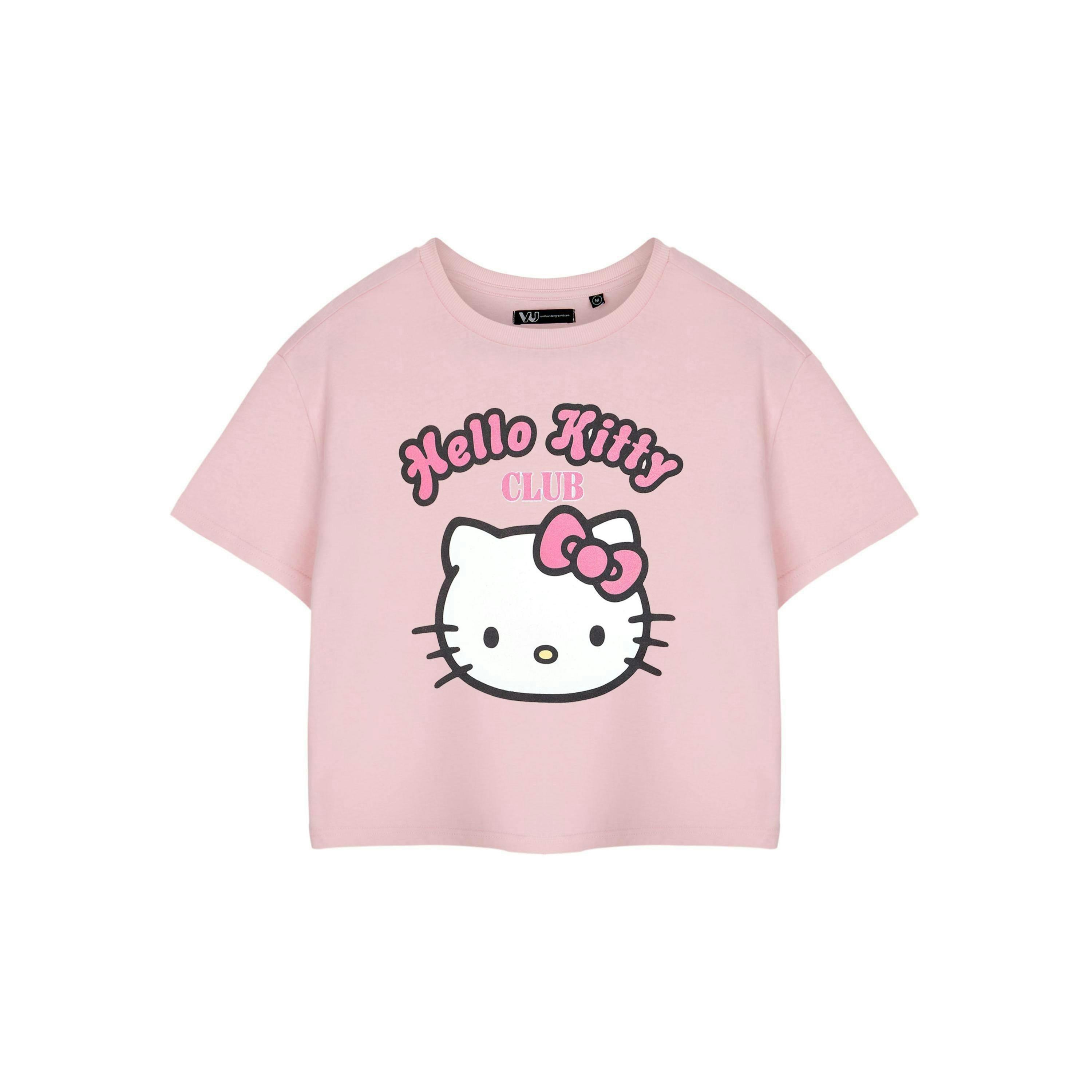 Hello Kitty Womens Pink Club Cropped Short Sleeved T-Shirt by Vanilla Underground , view 1 of 3