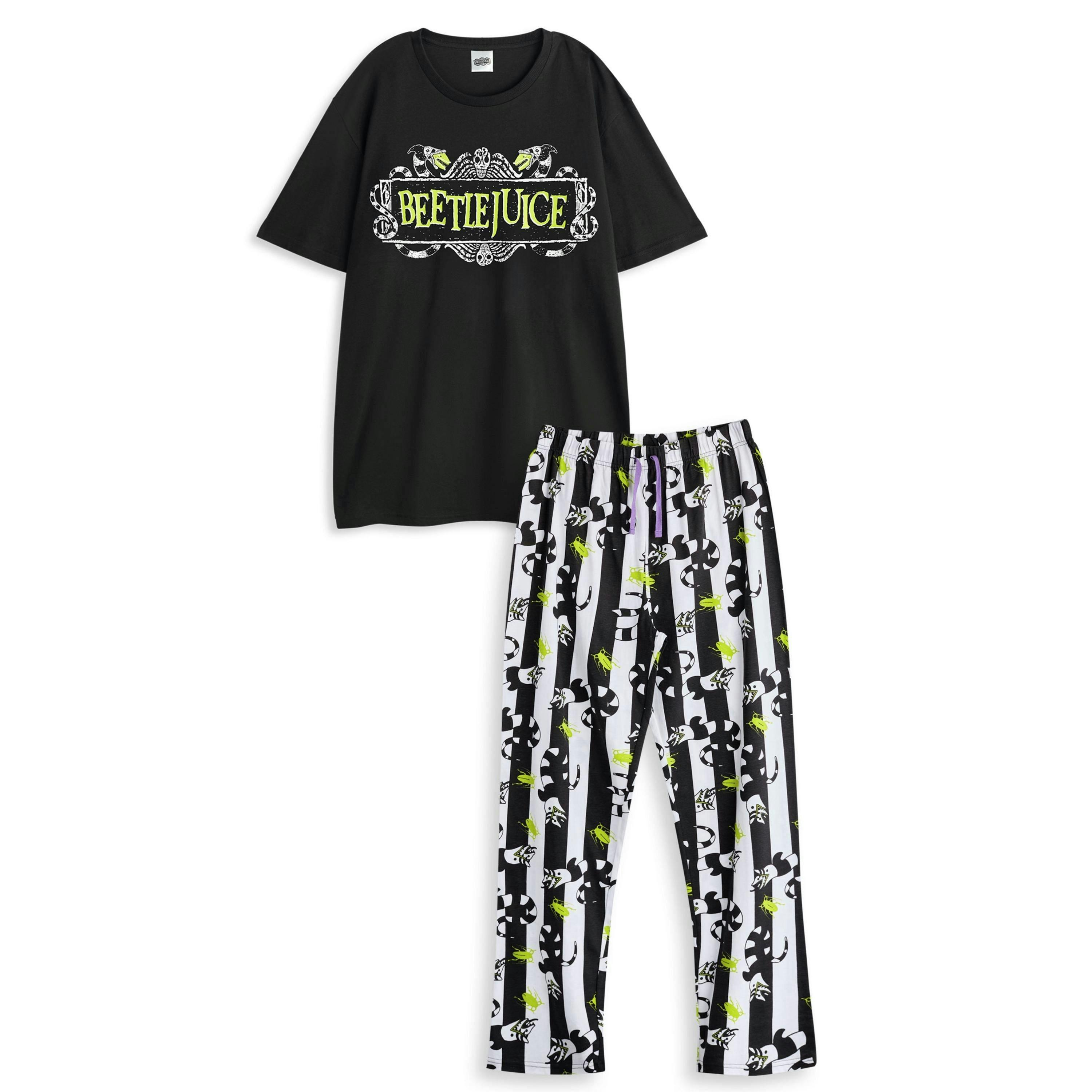 Beetlejuice Mens Black Logo Short Sleeve Long Leg Pyjama Set by Vanilla Underground , view 1 of 5