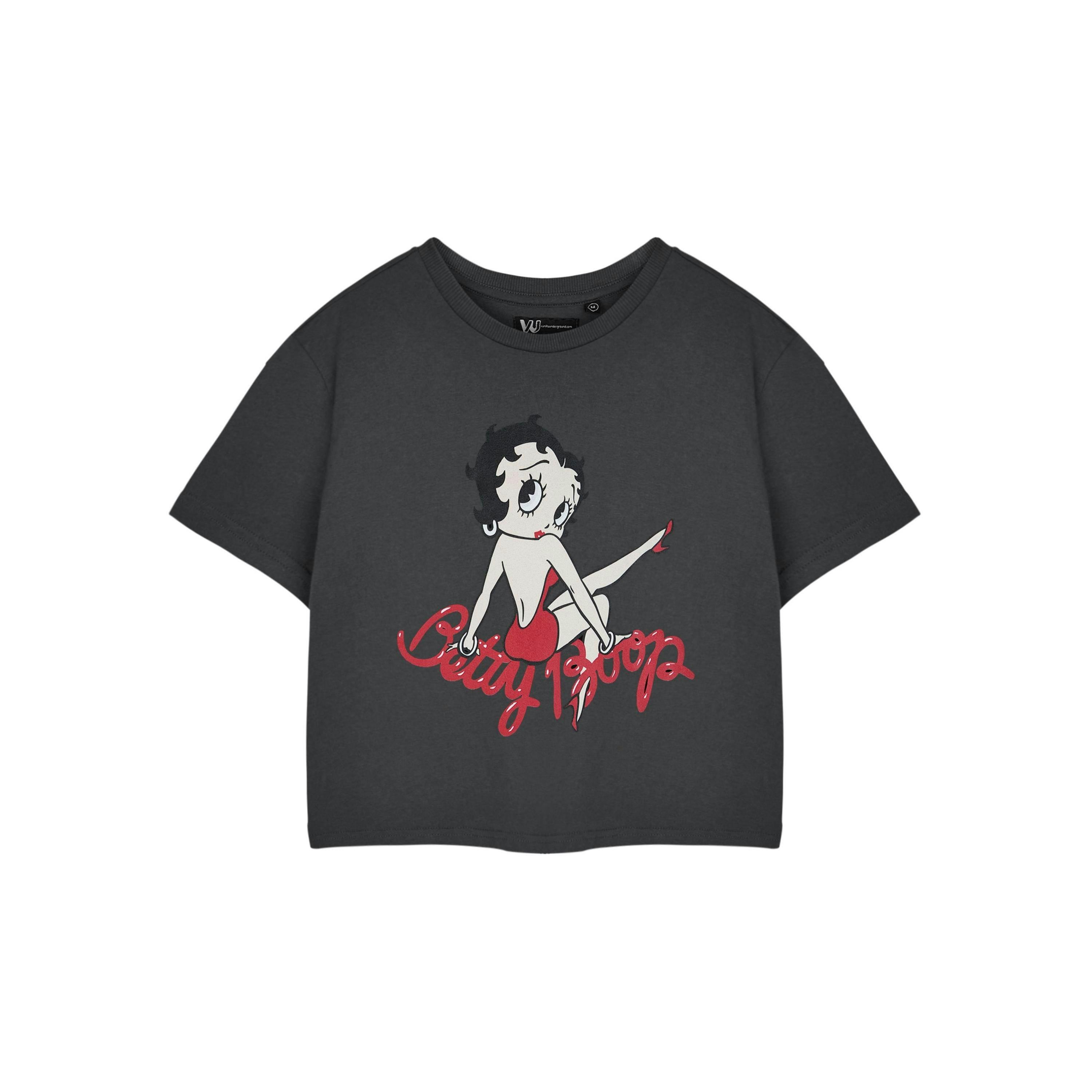 Betty Boop Womens Grey Leg Cropped Short Sleeved T-Shirt by Vanilla Underground , view 1 of 3