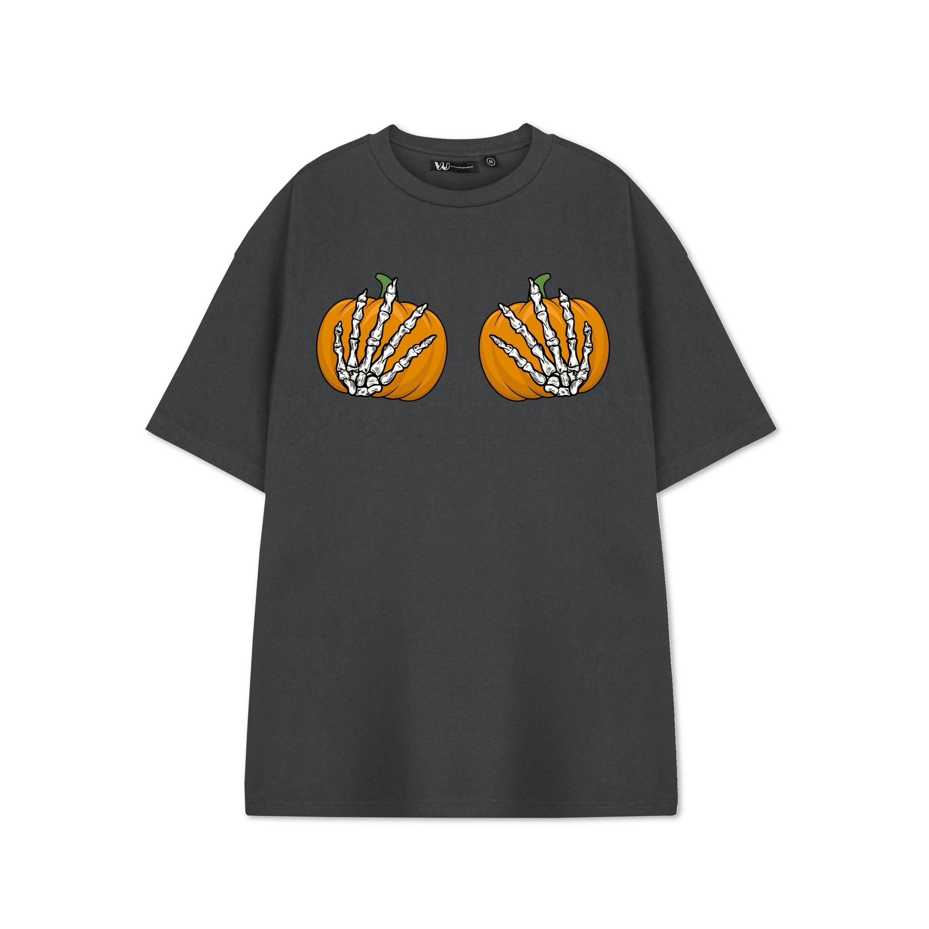 Show Me The Merch Womens Grey Pumpkin Hands Short Sleeved T-Shirt by Vanilla Underground , view 1 of 1