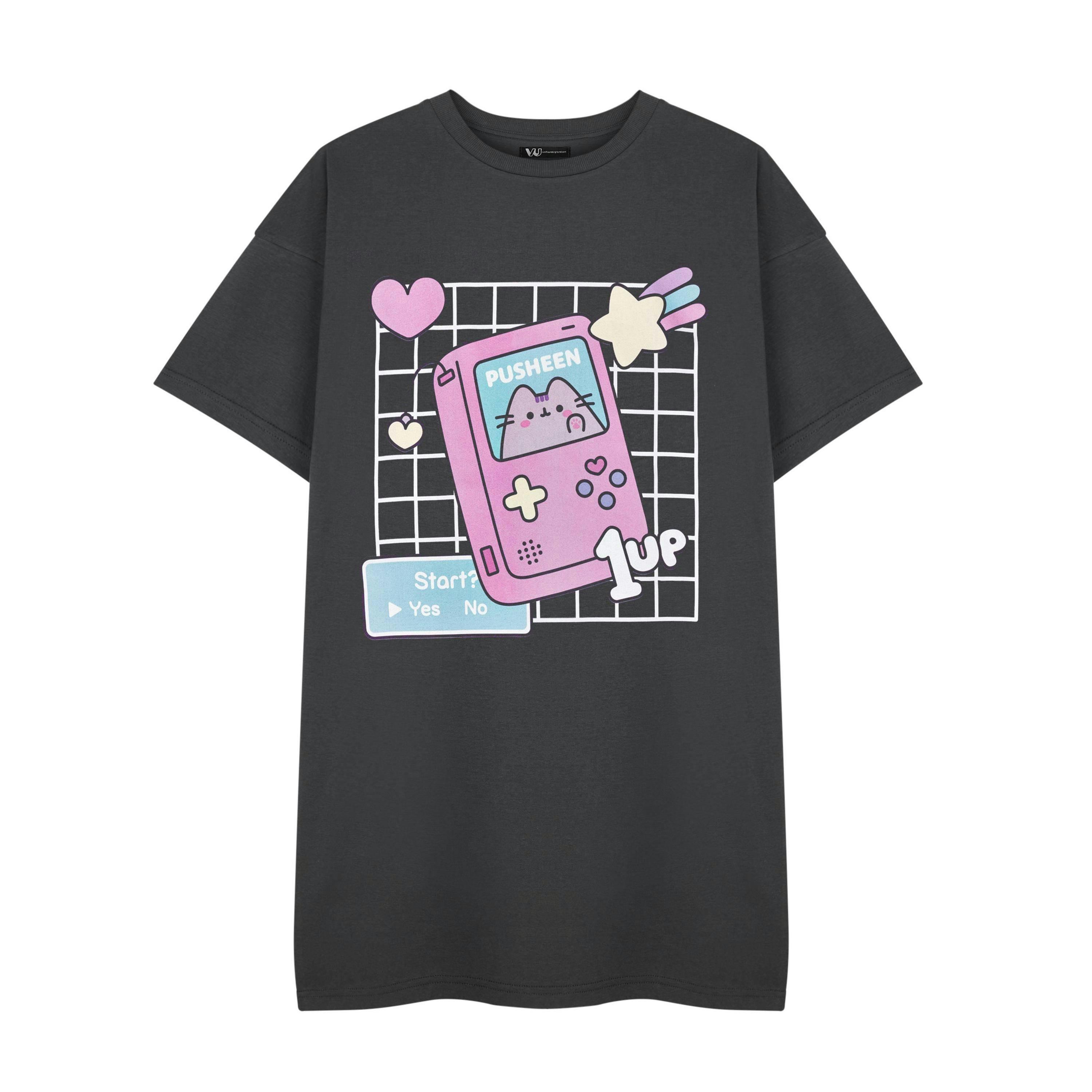 Pusheen Womens Grey Gameboy Short Sleeved T-Shirt Dress by Vanilla Underground , view 1 of 6