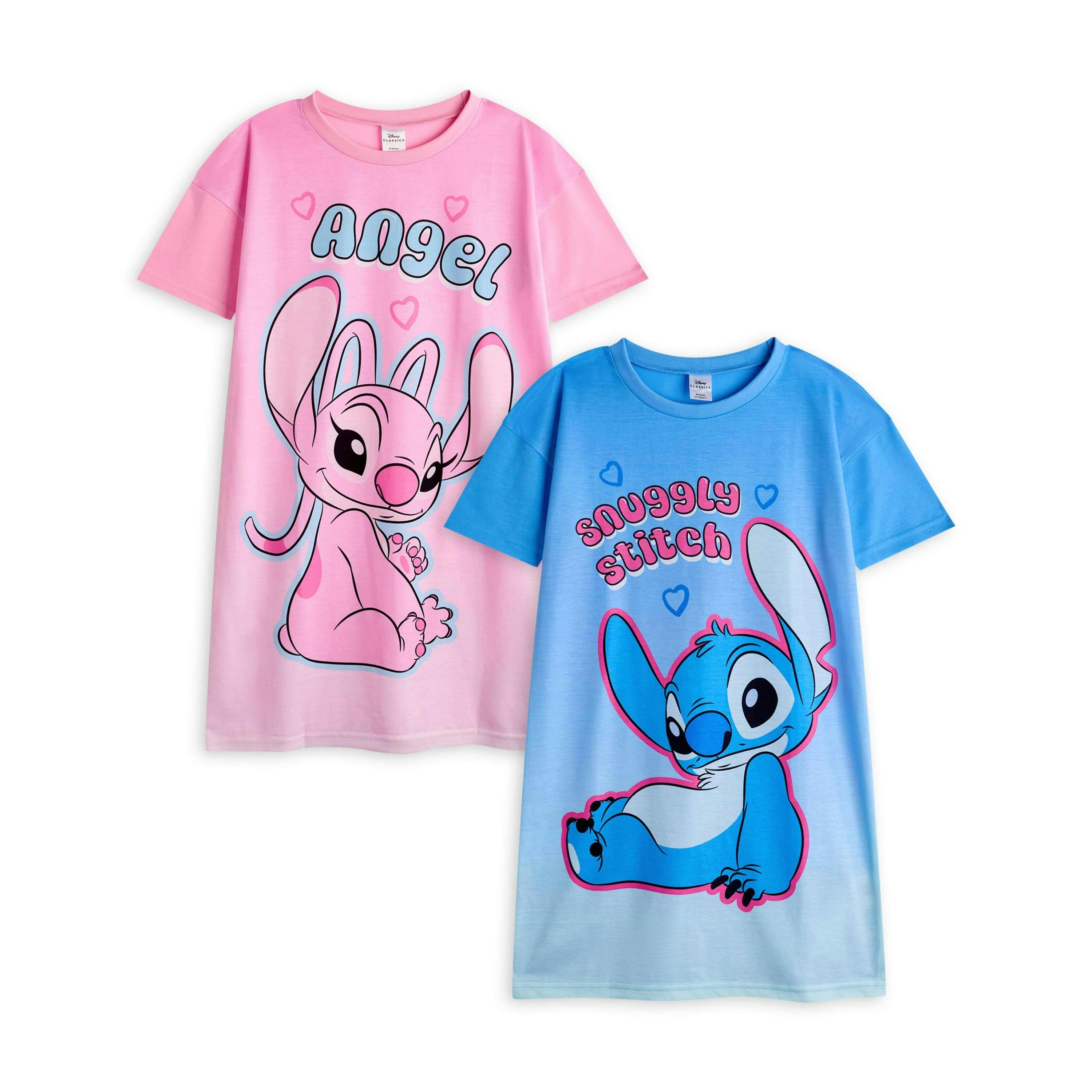 Disney Girls Multicoloured Stitch & Angel Multi-Pack of 2 Short Sleeve Nightdress by Vanilla Underground , view 1 of 6