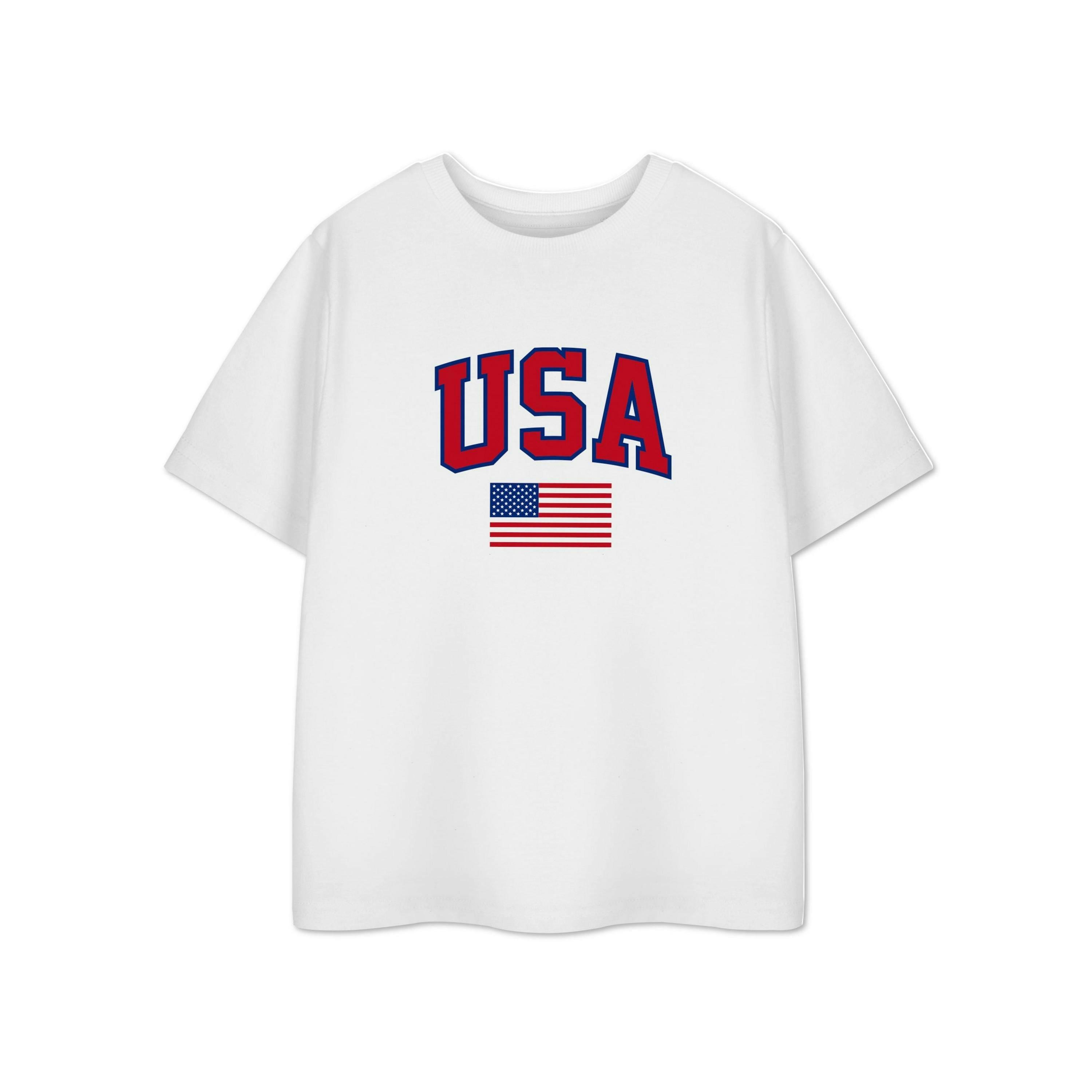 Show Me The Merch Unisex Kids White USA Short Sleeved T-Shirt by Vanilla Underground , view 1 of 1