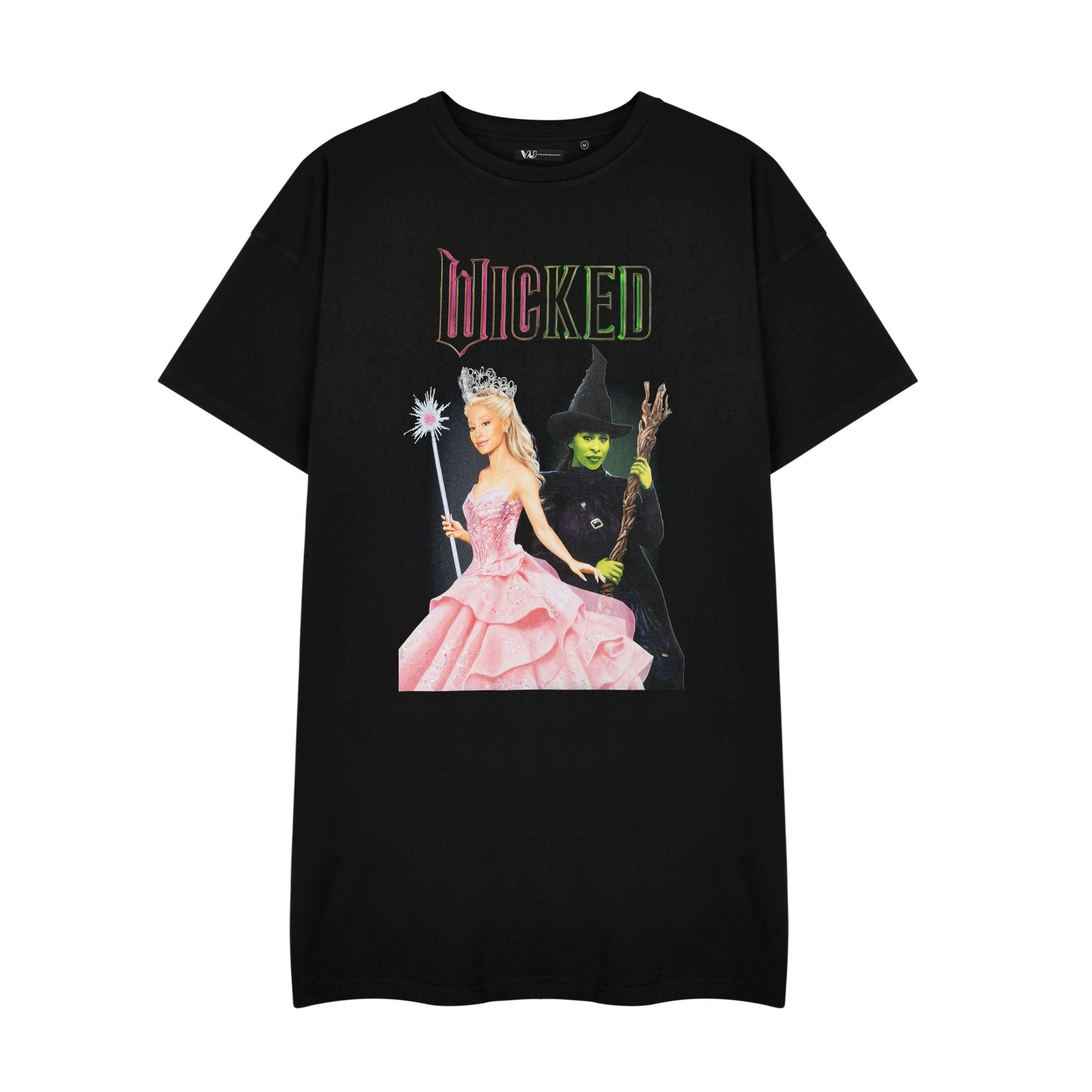 Wicked Womens Black Glinda & Elphaba Short Sleeved T-Shirt Dress by Vanilla Underground , view 1 of 3