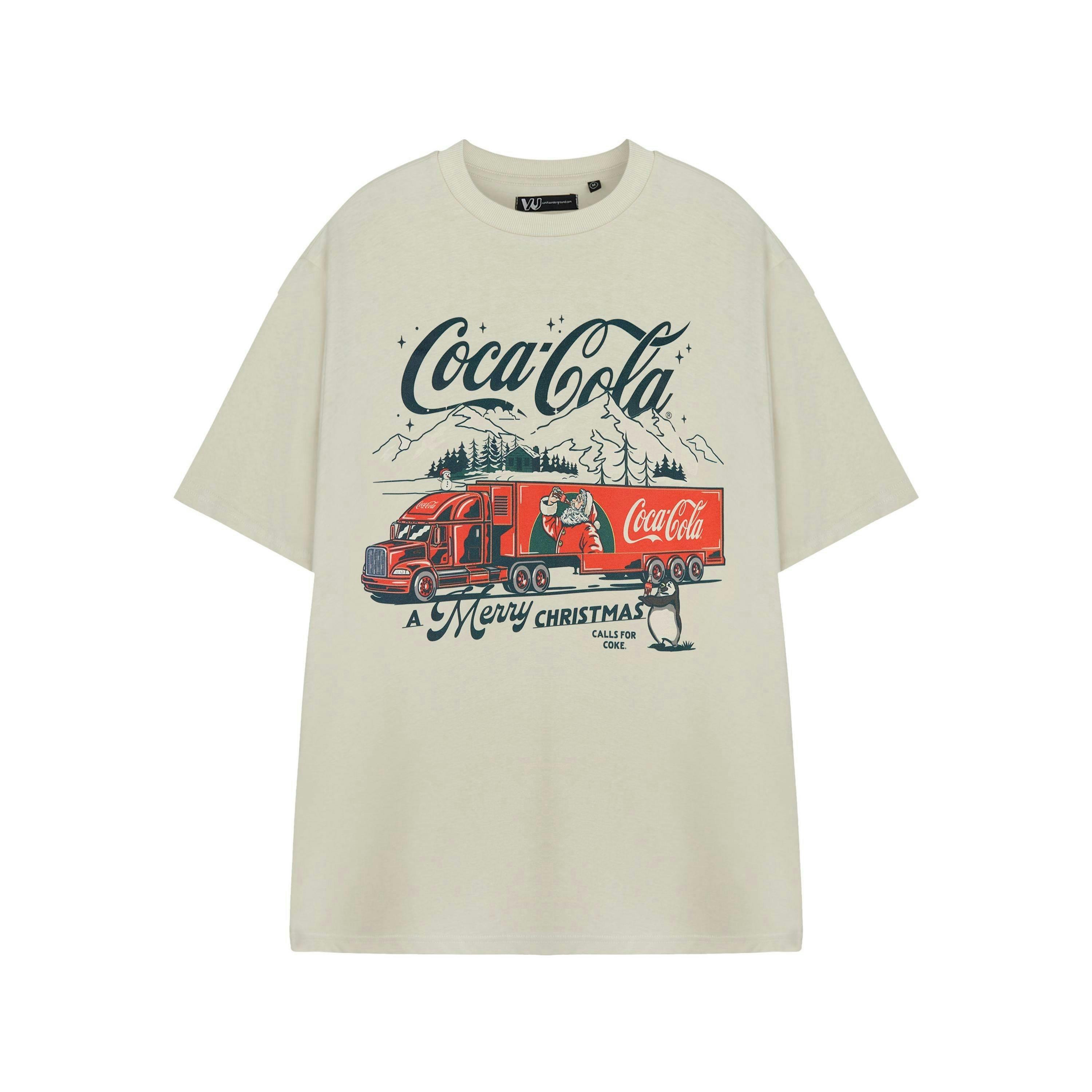 Coca Cola Womens Beige A Merry Christmas Short Sleeved T-Shirt by Vanilla Underground , view 1 of 3