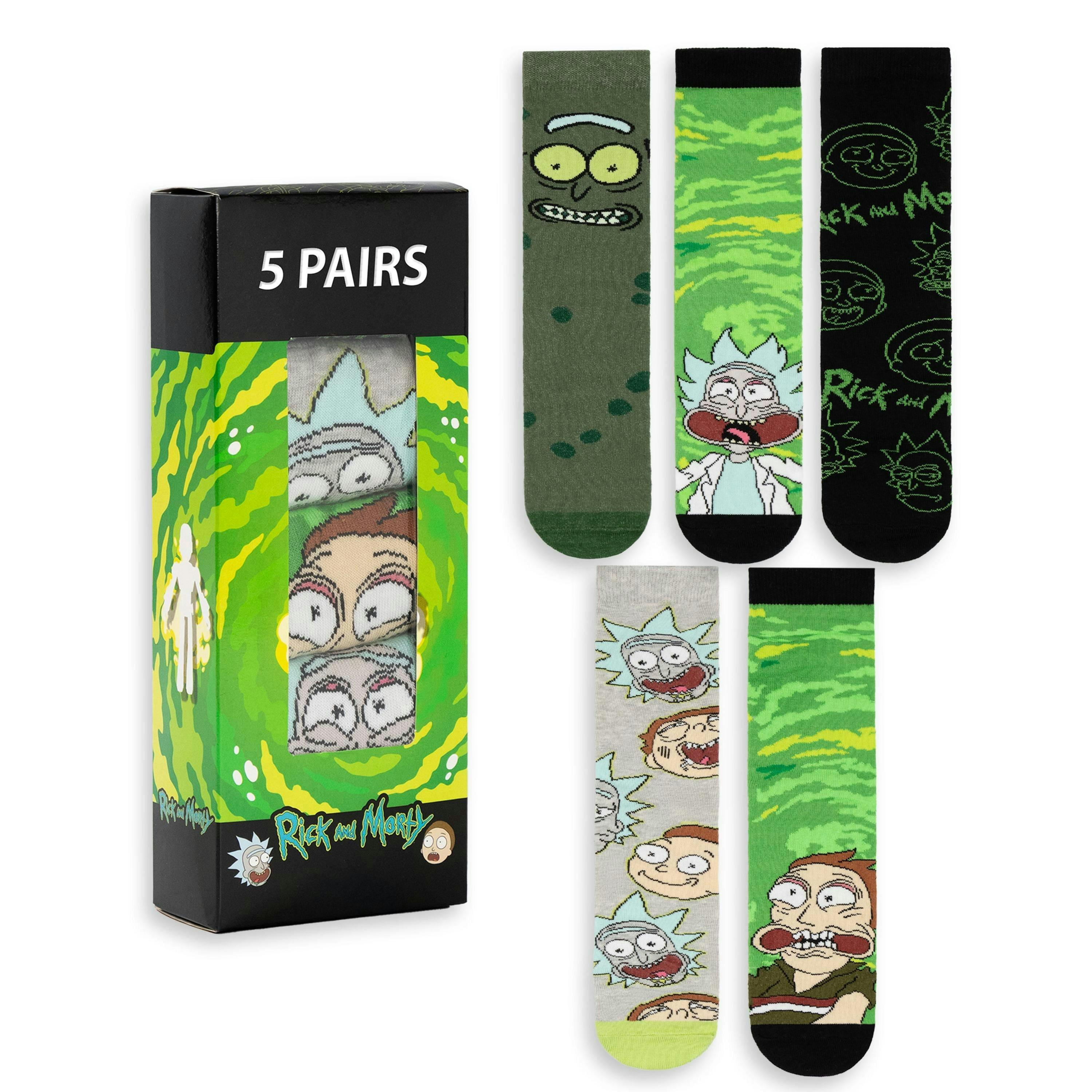 Rick And Morty Mens Green Multi Character Calf Socks Set of 5 by Vanilla Underground , view 1 of 6