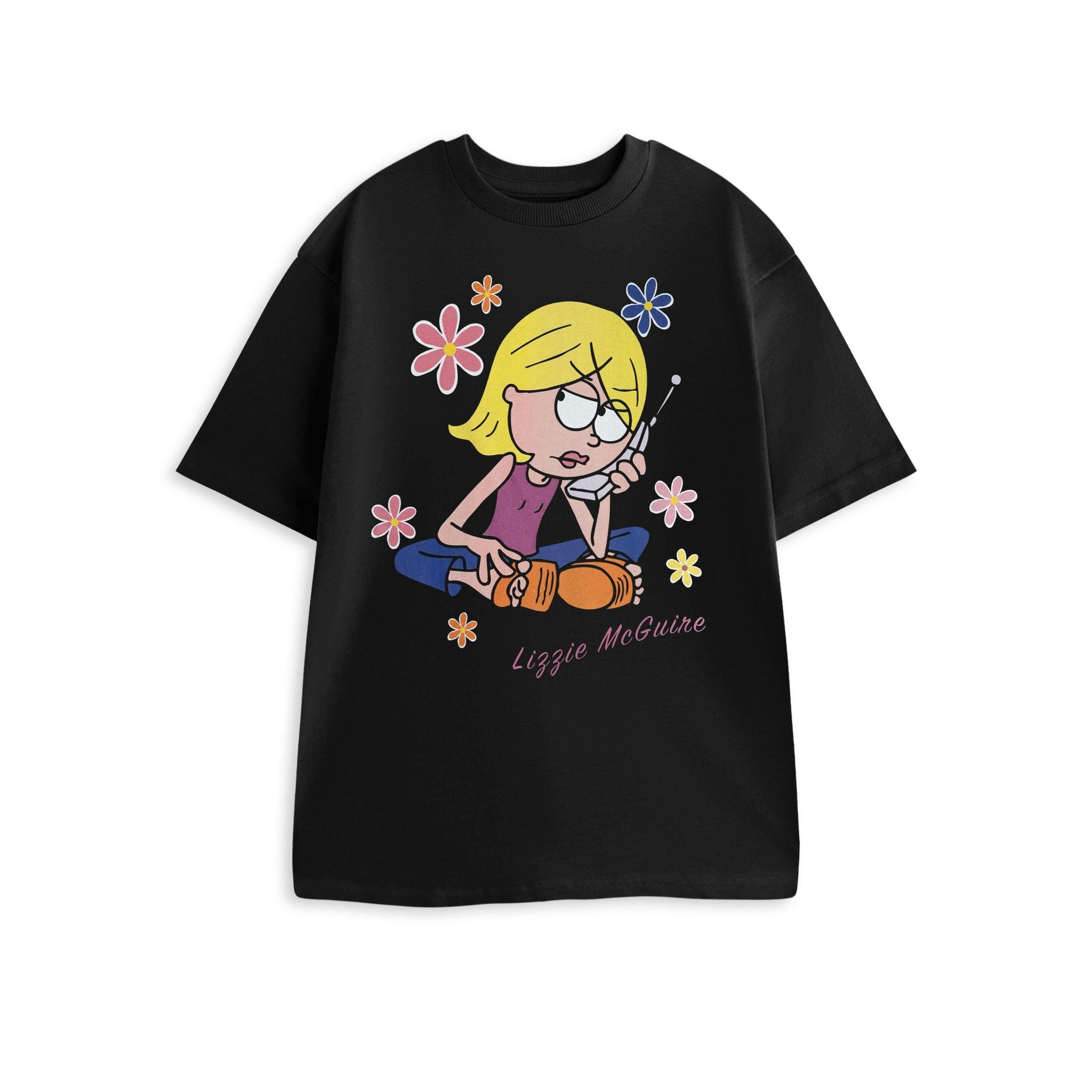 Disney Lizzie Mcguire Womens Black Phone Short Sleeved T-Shirt by Vanilla Underground , view 1 of 4