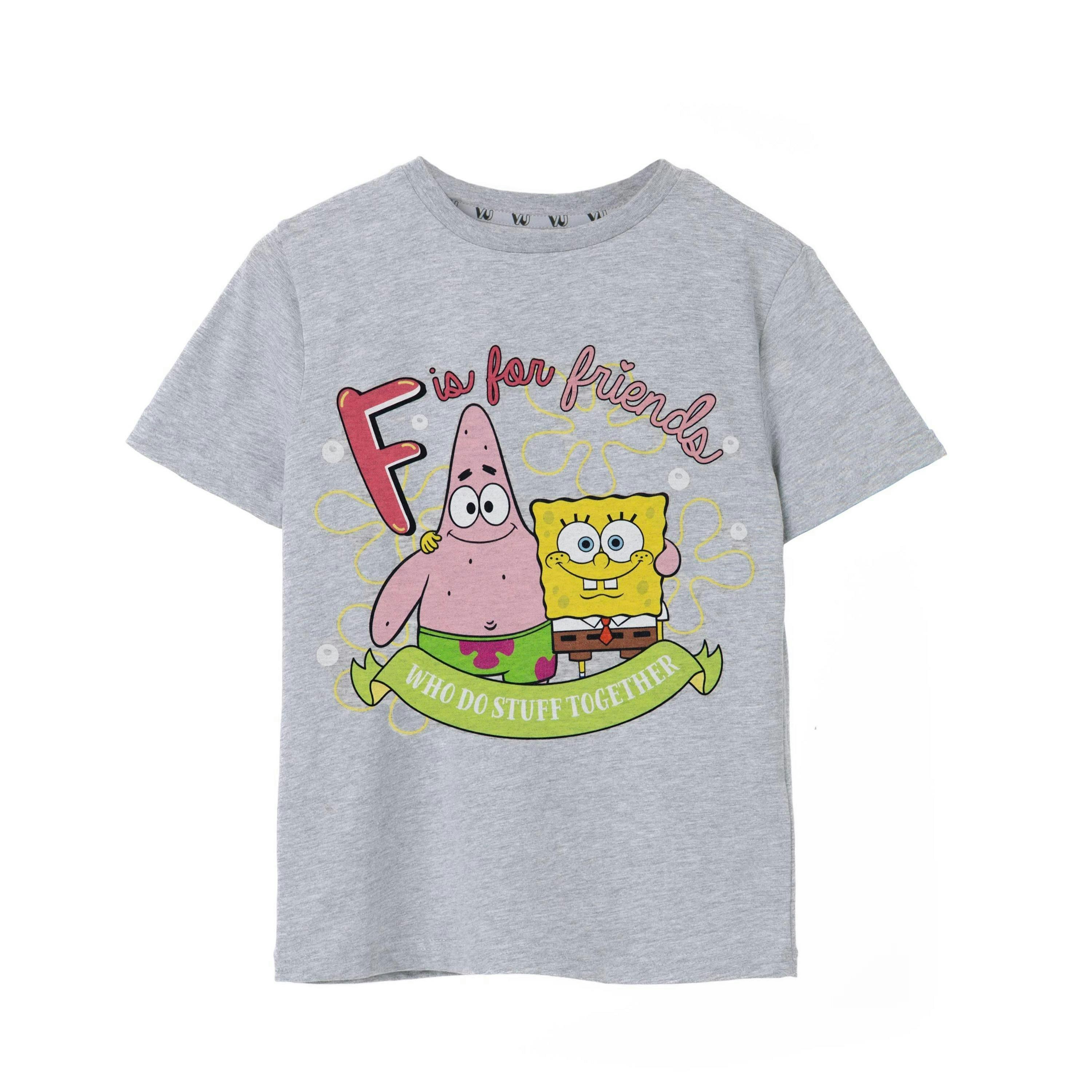 SpongeBob SquarePants Girls Grey F Is For Friends Short Sleeved T-Shirt by Vanilla Underground , view 1 of 6