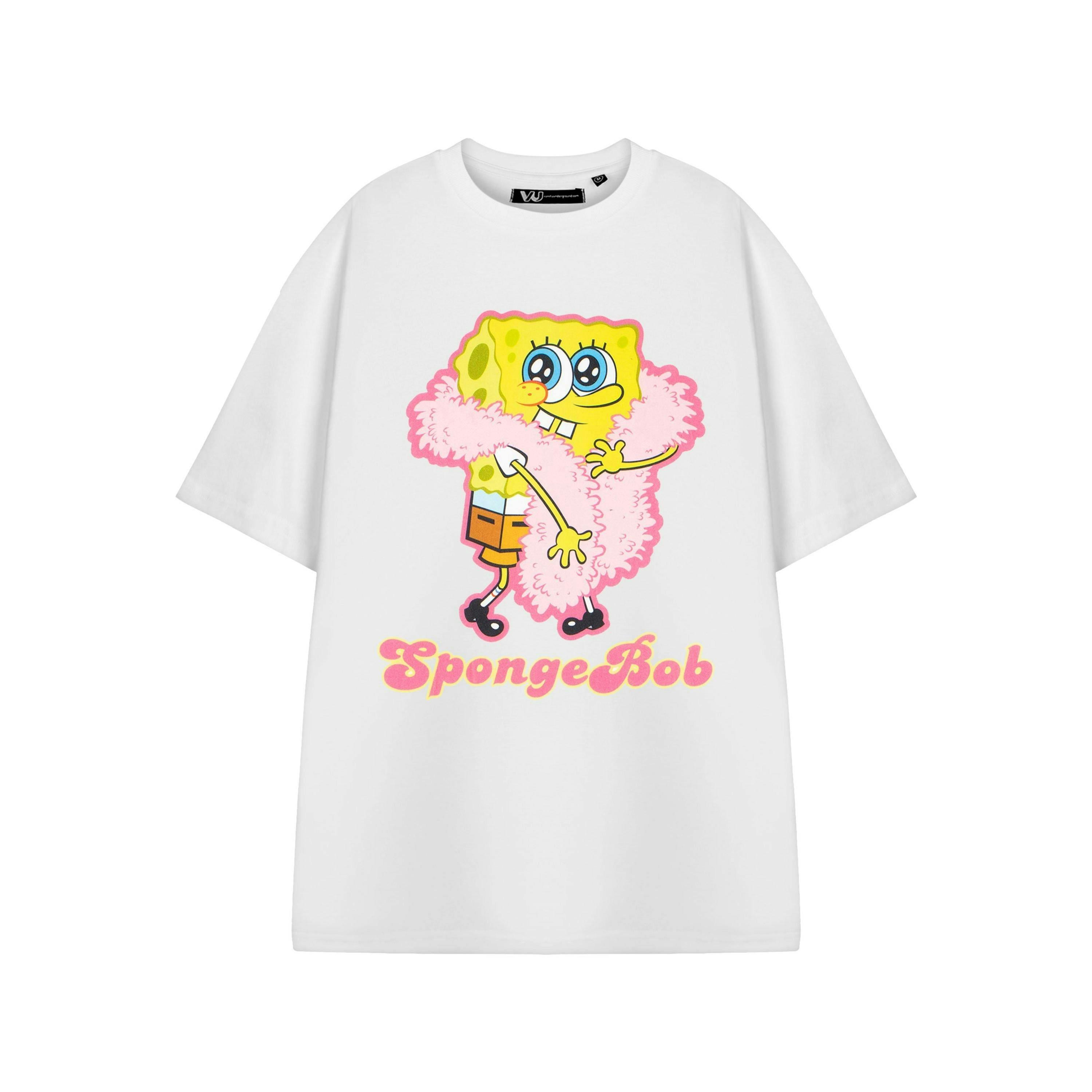 SpongeBob SquarePants Womens White Feather Boa Short Sleeved T-Shirt by Vanilla Underground , view 1 of 3