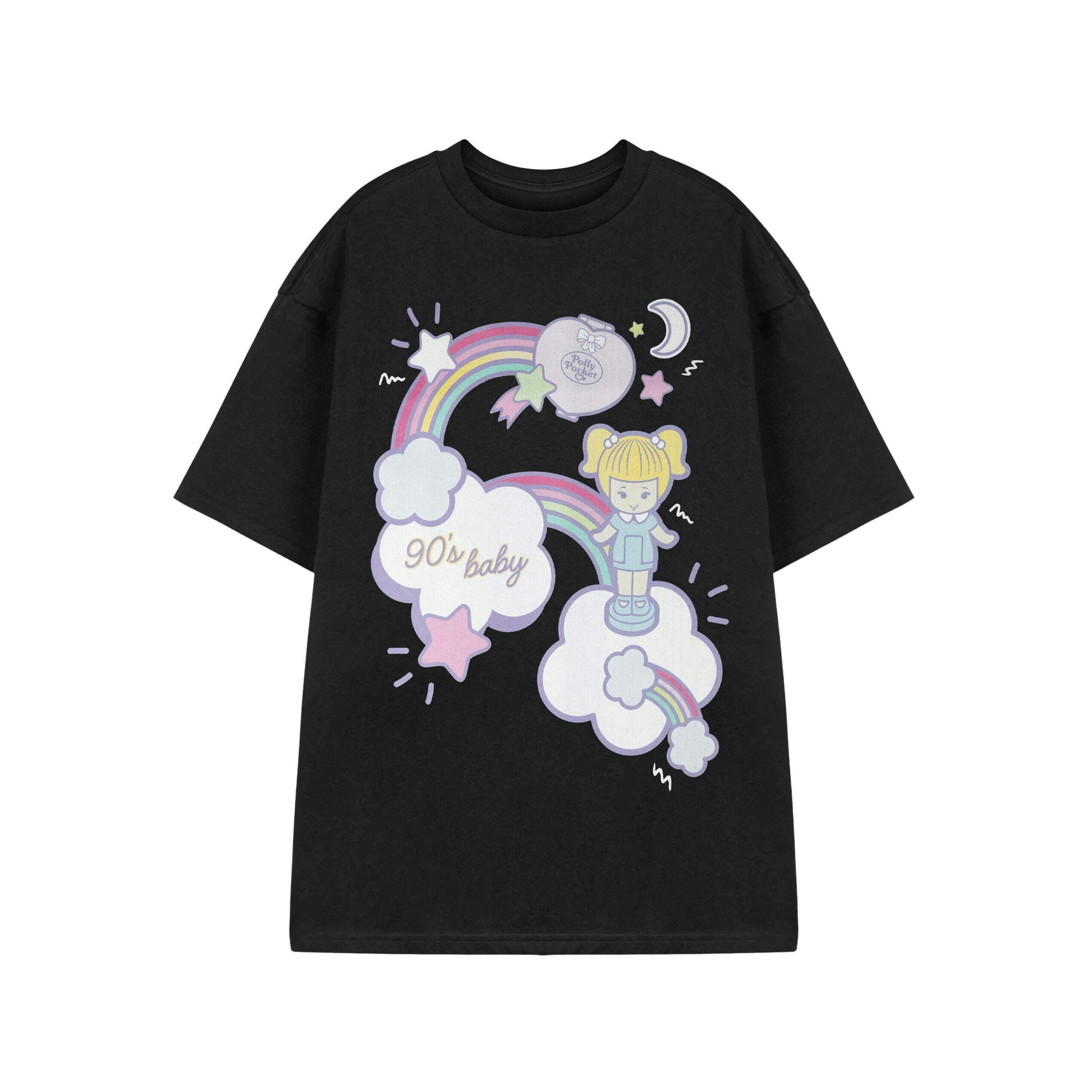 Polly Pocket Womens Black 90's Baby Black Short Sleeved T-Shirt by Vanilla Underground , view 1 of 3