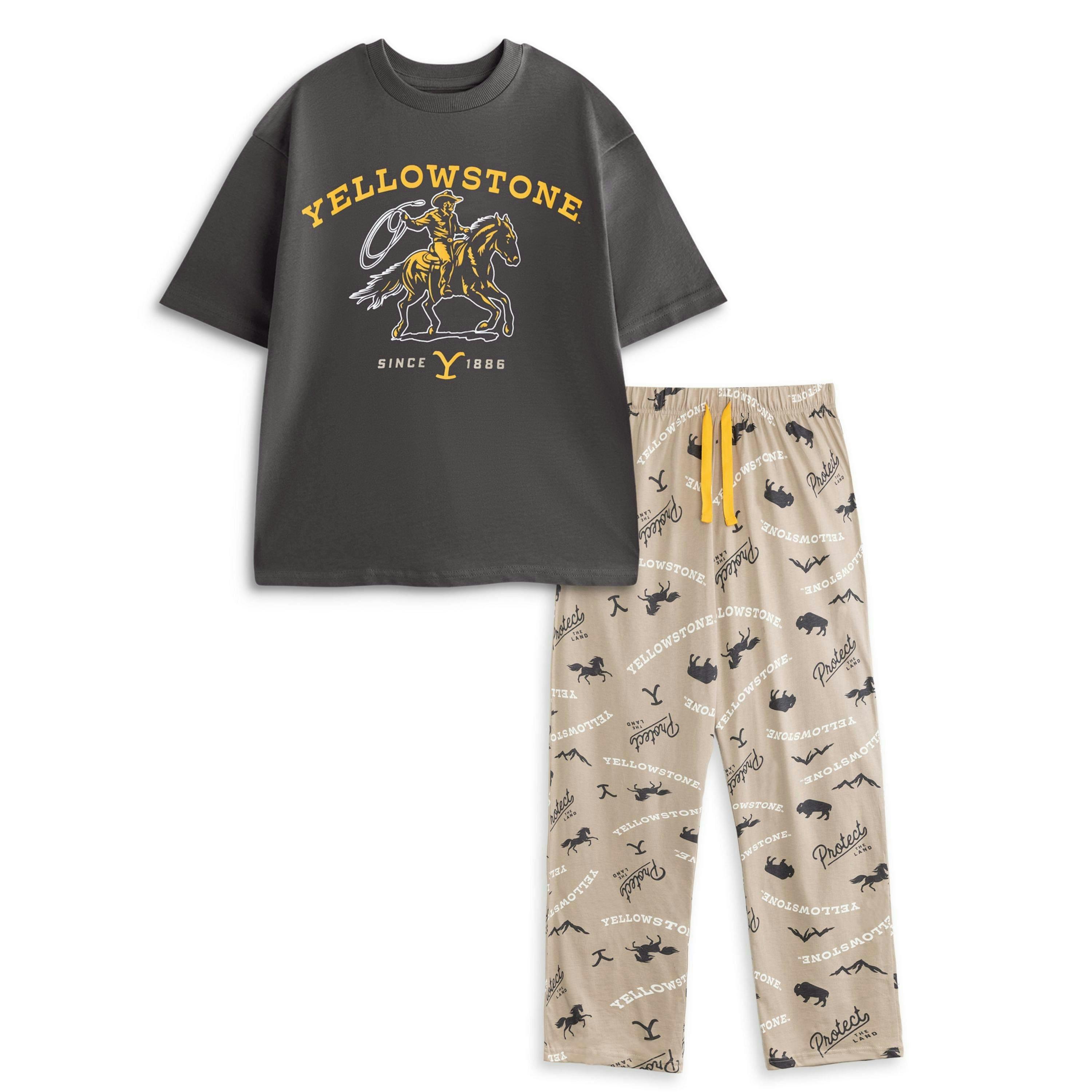 Yellowstone Mens Grey Character Short Sleeve Long Leg Pyjama Set by Vanilla Underground , view 1 of 6