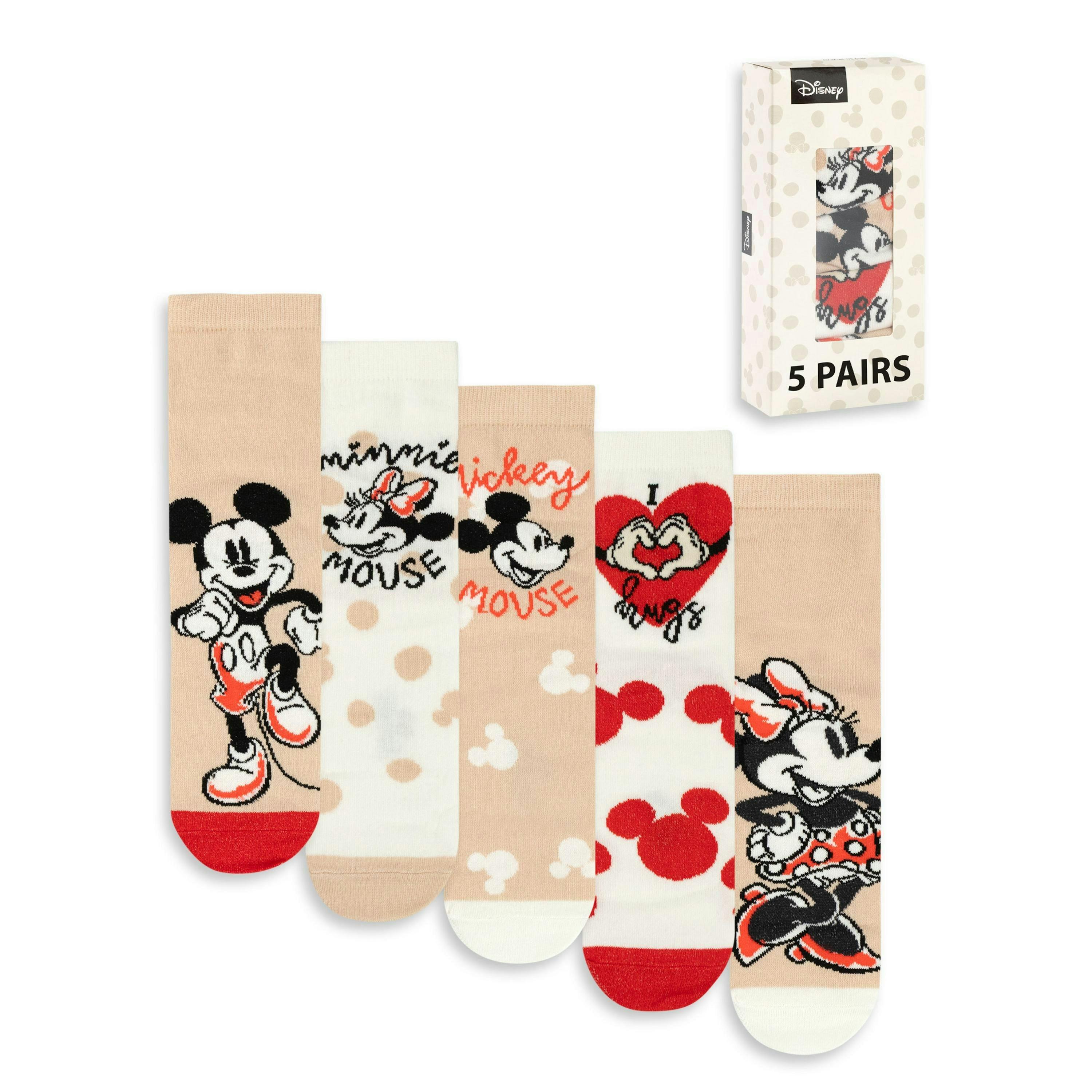 Disney Womens Beige Minnie Mouse Calf Socks Set of 5 by Vanilla Underground , view 1 of 6