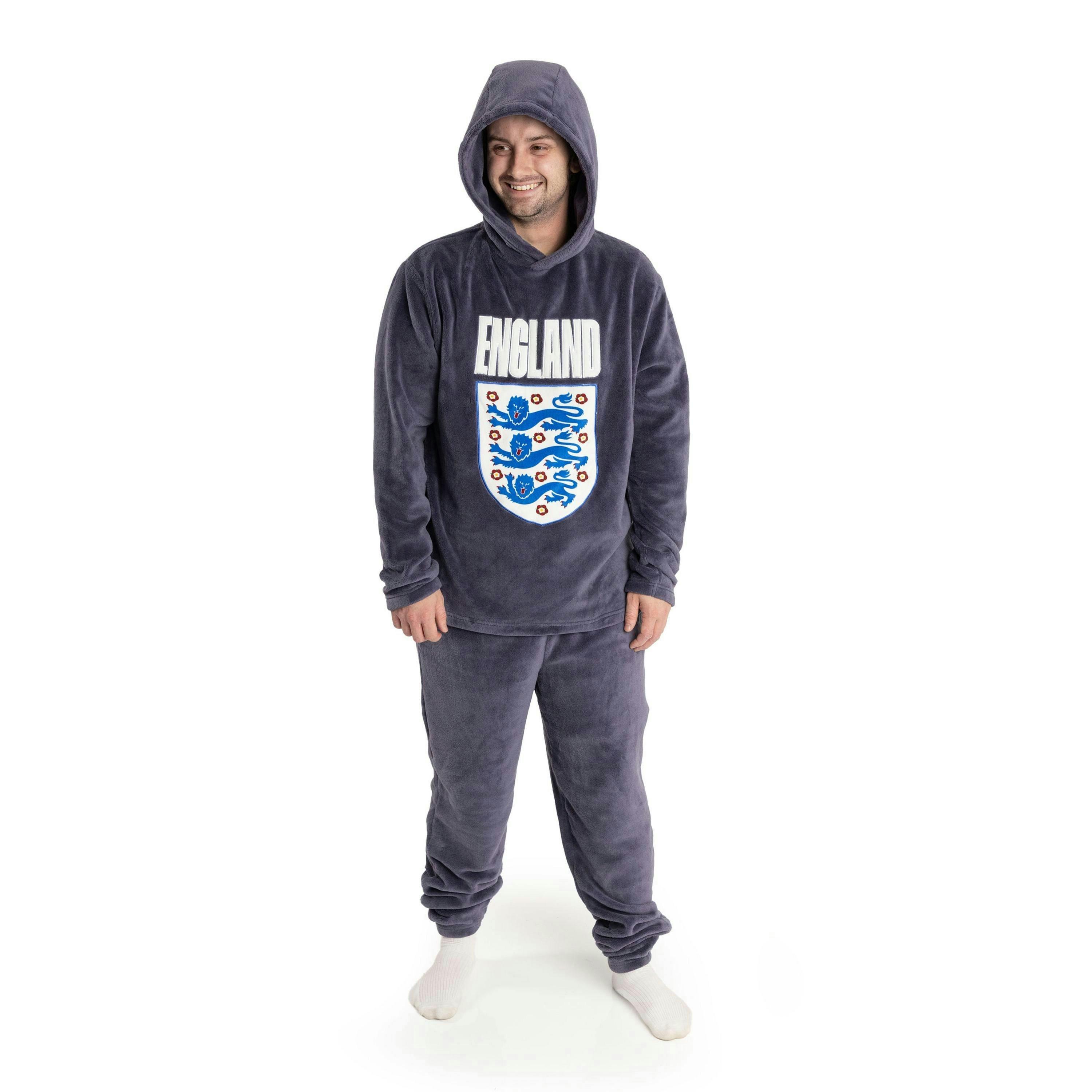 England Mens Blue Logo Long Sleeve Long Leg Pyjama Set by Vanilla Underground , view 1 of 6