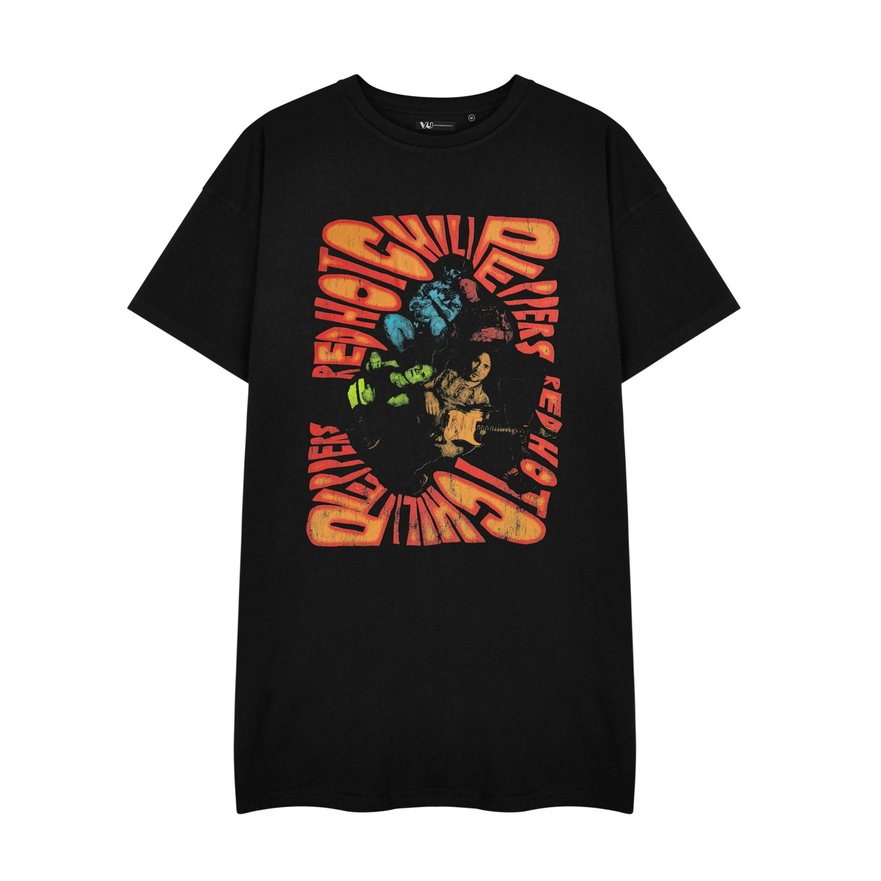 Red Hot Chili Peppers Womens Black Trippy Short Sleeved T-Shirt Dress by Vanilla Underground , view 1 of 3