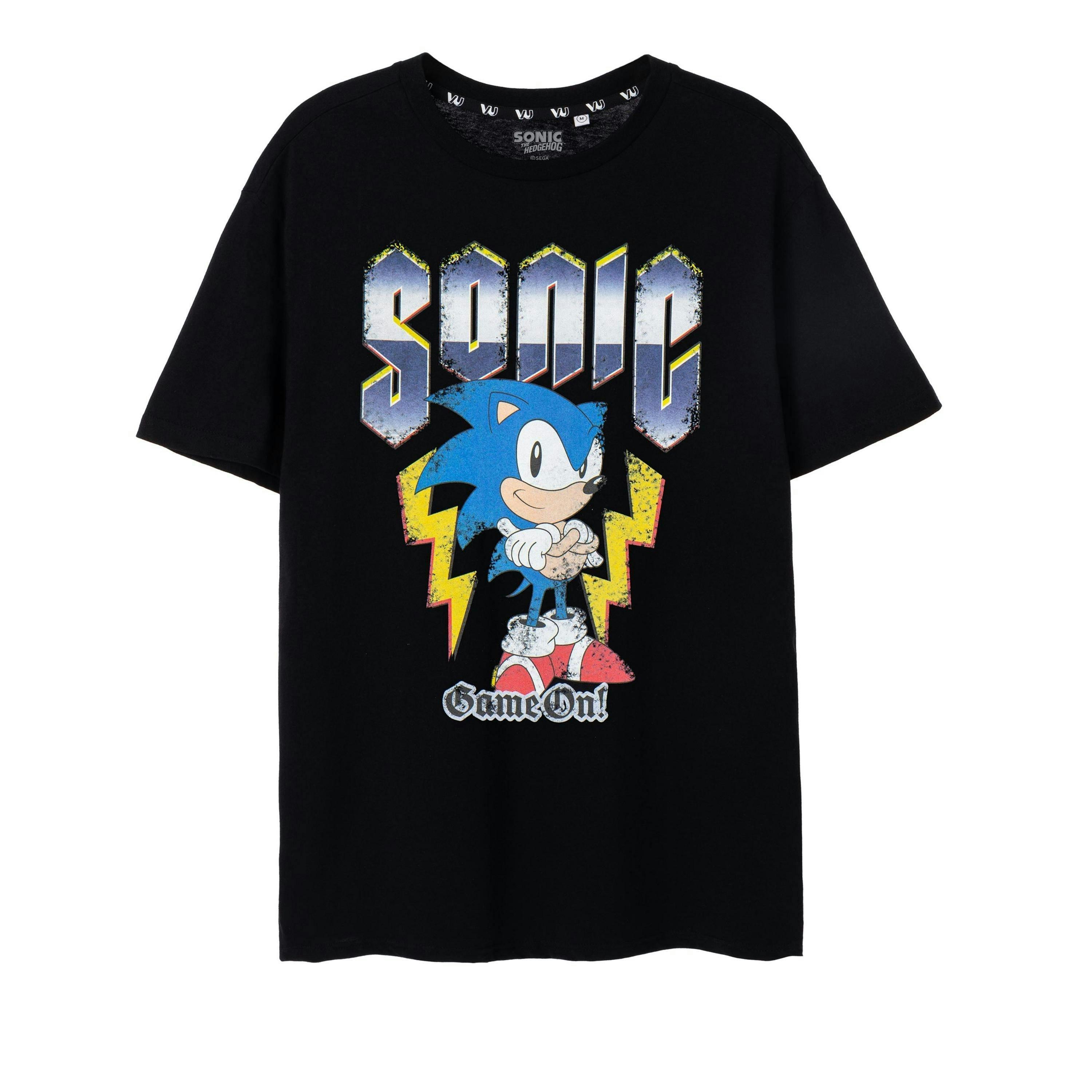 Sonic the Hedgehog Mens Black Game On Short Sleeved T-Shirt by Vanilla Underground , view 1 of 6