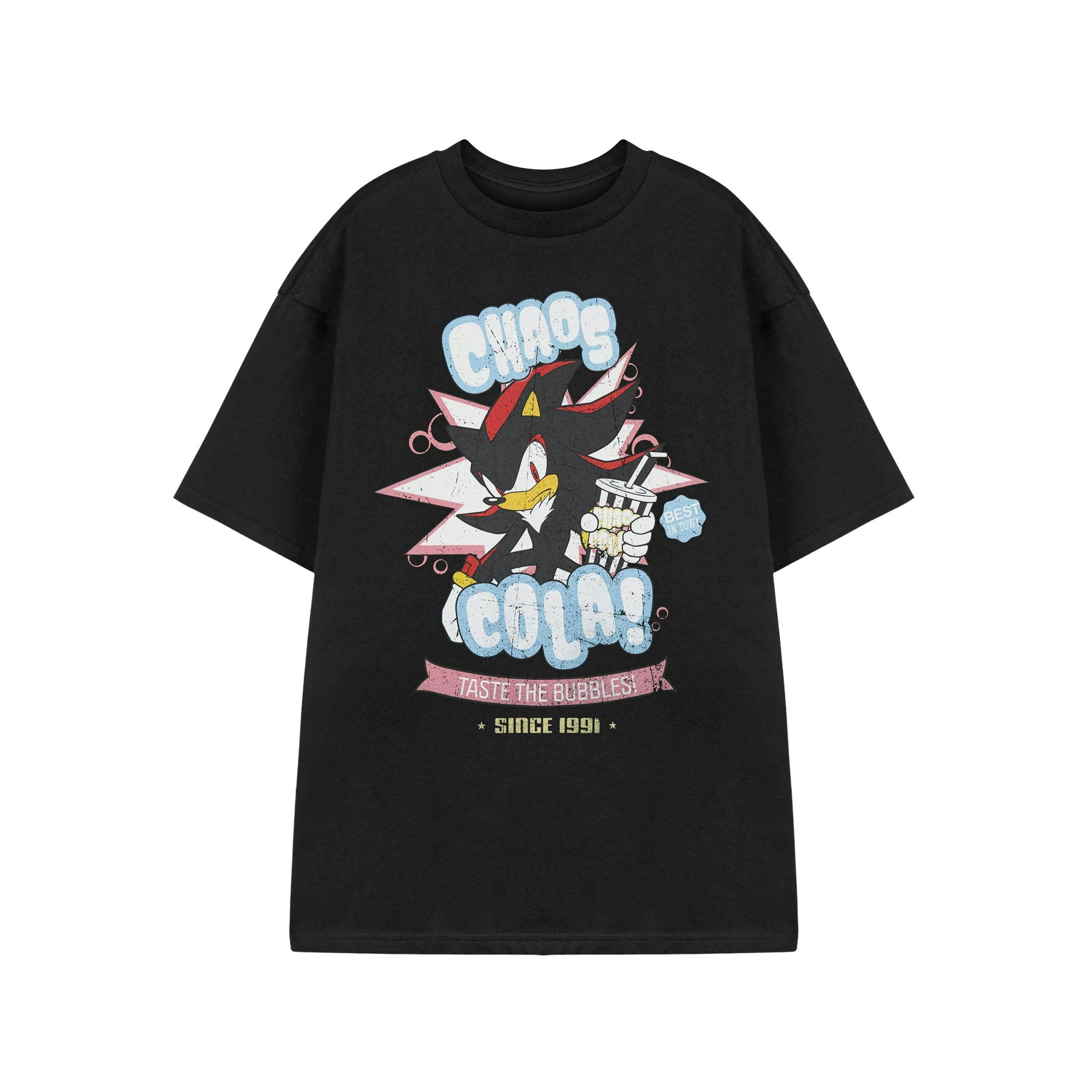 Sonic the Hedgehog Mens Black Shadow Chaos Cola Short Sleeved T-Shirt by Vanilla Underground , view 1 of 3