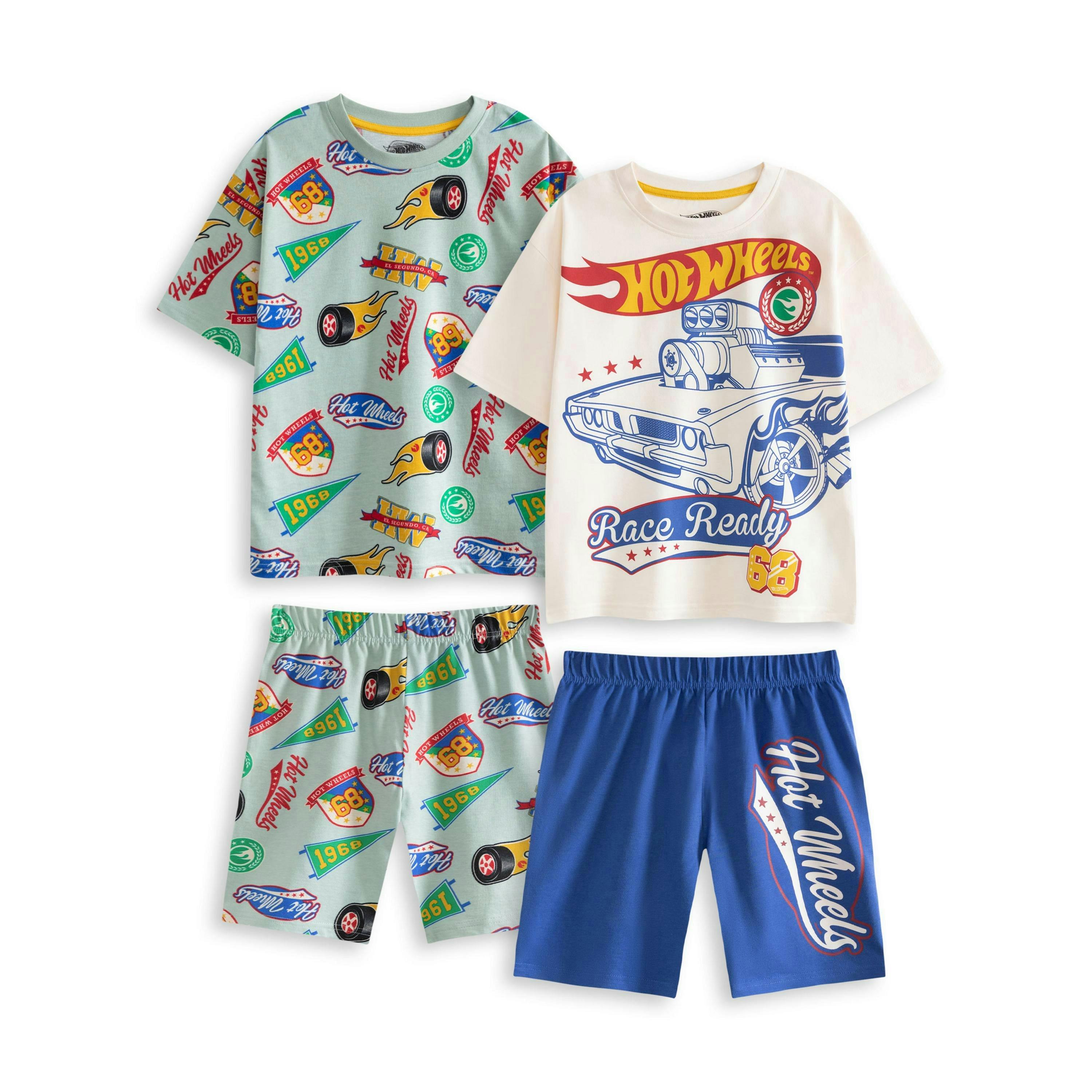Hot Wheels Boys Multicoloured Retro Badges Multi-Pack of 2 Short Sleeve Short Leg Pyjama Set by Vanilla Underground , view 1 of 6