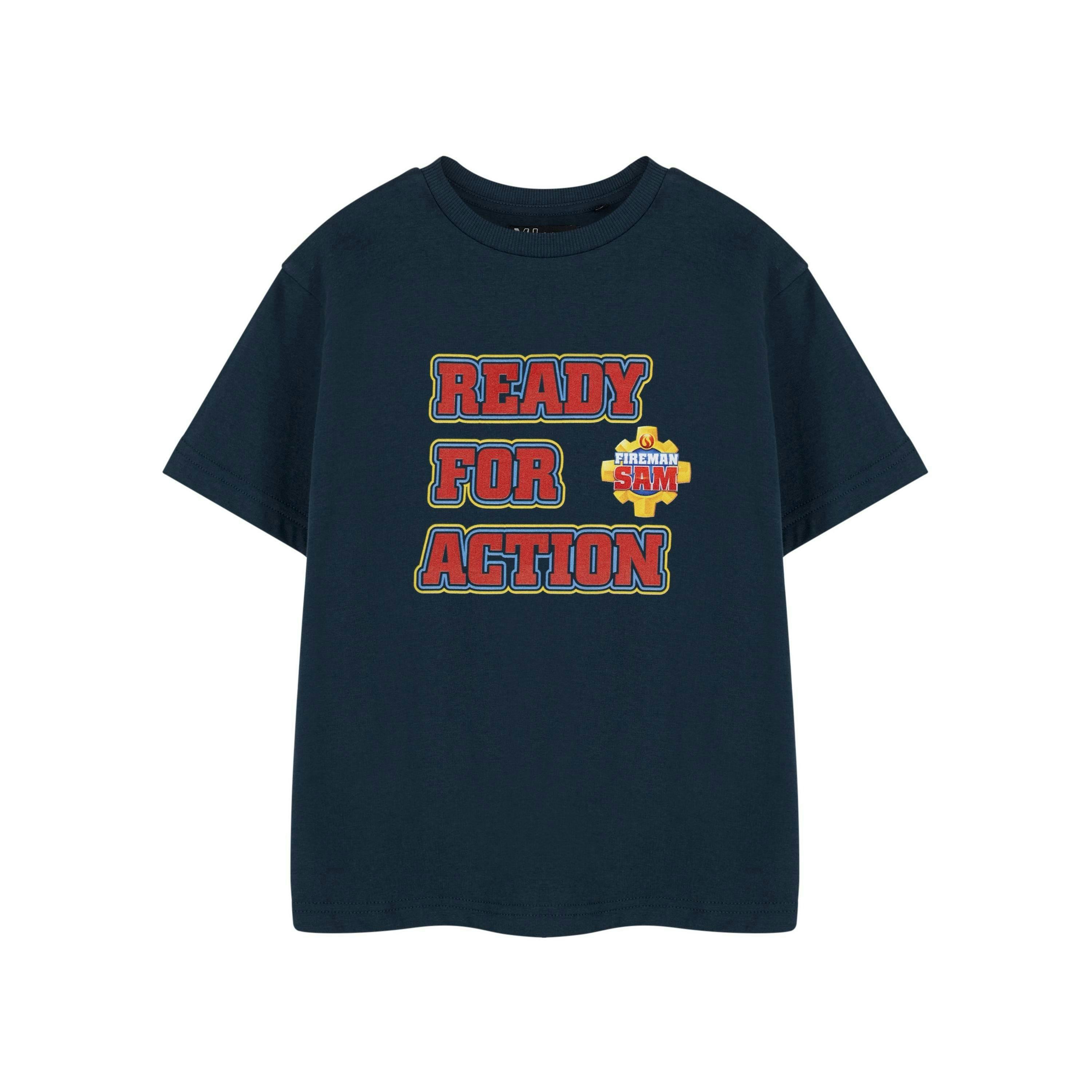 Fireman Sam Boys Blue Ready For Action Short Sleeved T-Shirt by Vanilla Underground , view 1 of 3