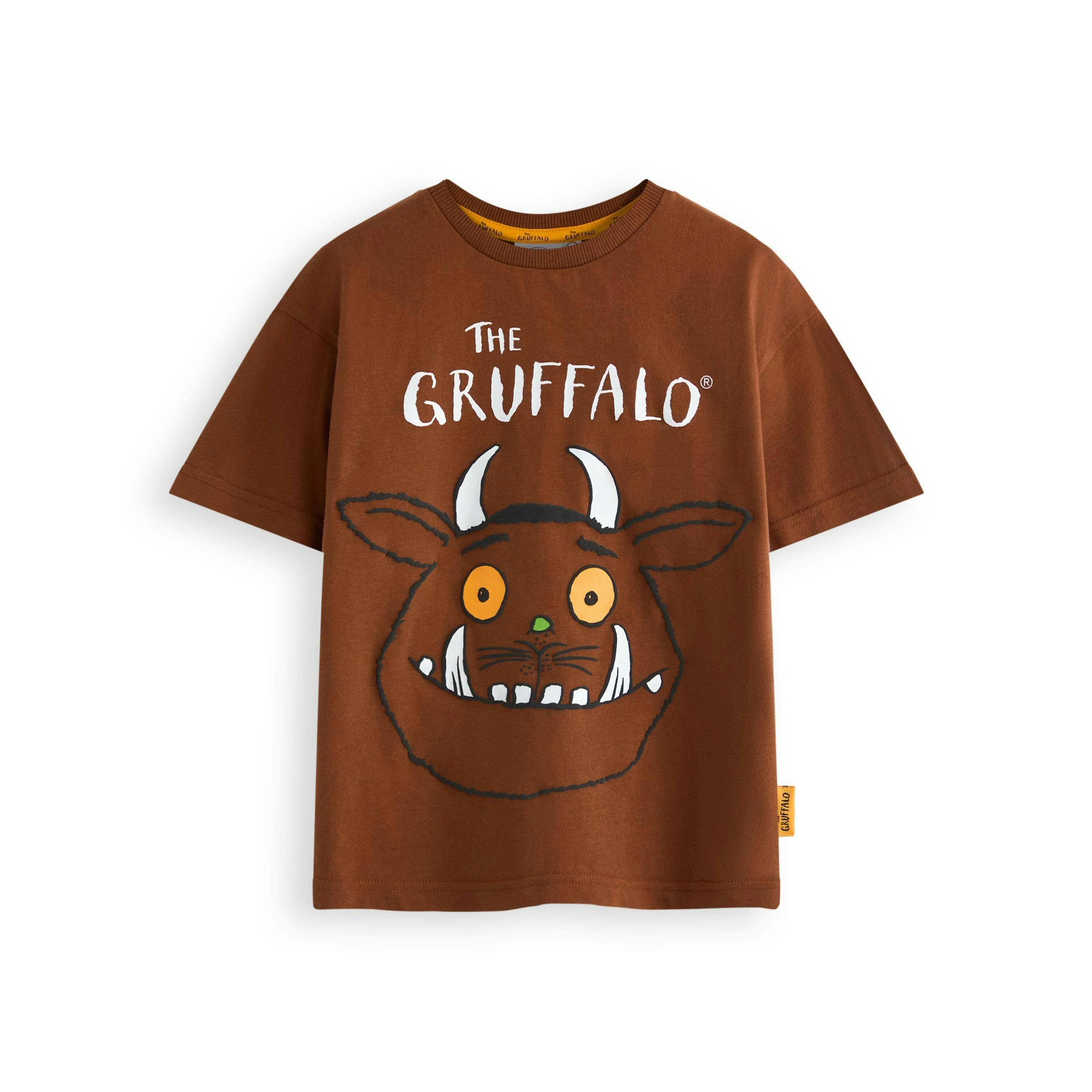 Gruffalo & Friends Unisex Kids Brown Big Face Short Sleeved T-Shirt by Vanilla Underground , view 1 of 6