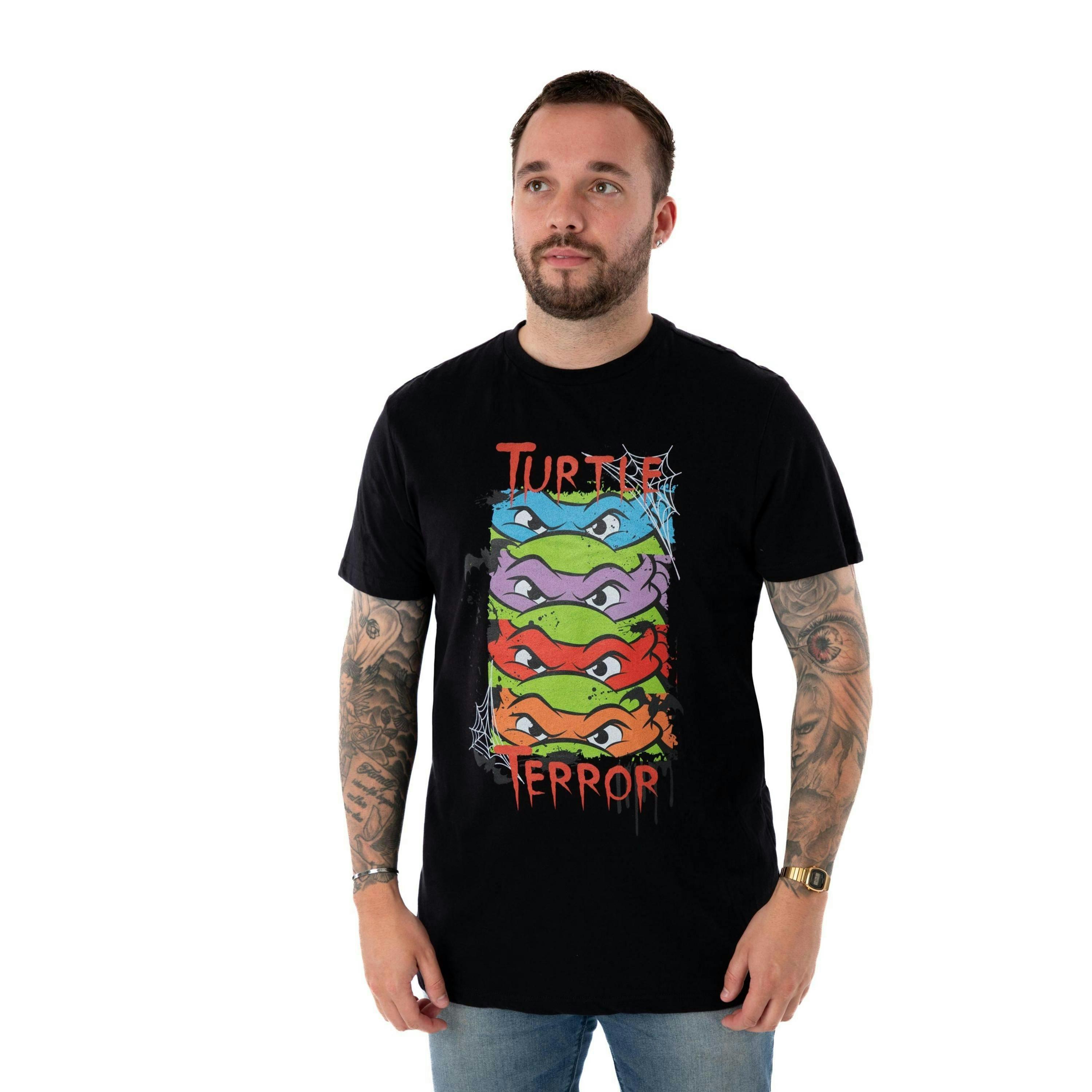 Teenage Mutant Ninja Turtles Mens Black Turtle Terror Short Sleeved T-Shirt by Vanilla Underground , view 1 of 6