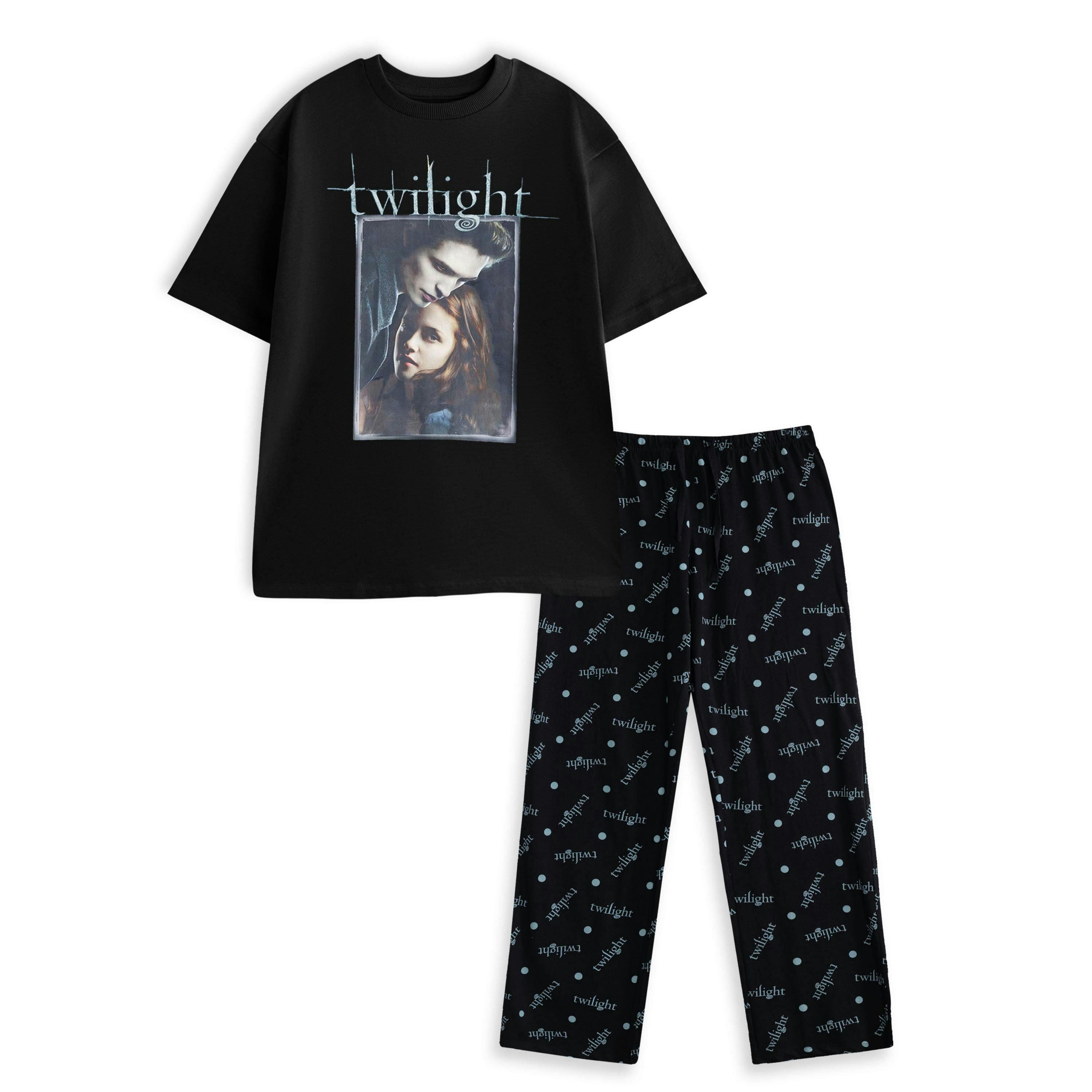 Twilight Womens Black Logo Short Sleeve Long Leg Pyjama Set by Vanilla Underground , view 1 of 6