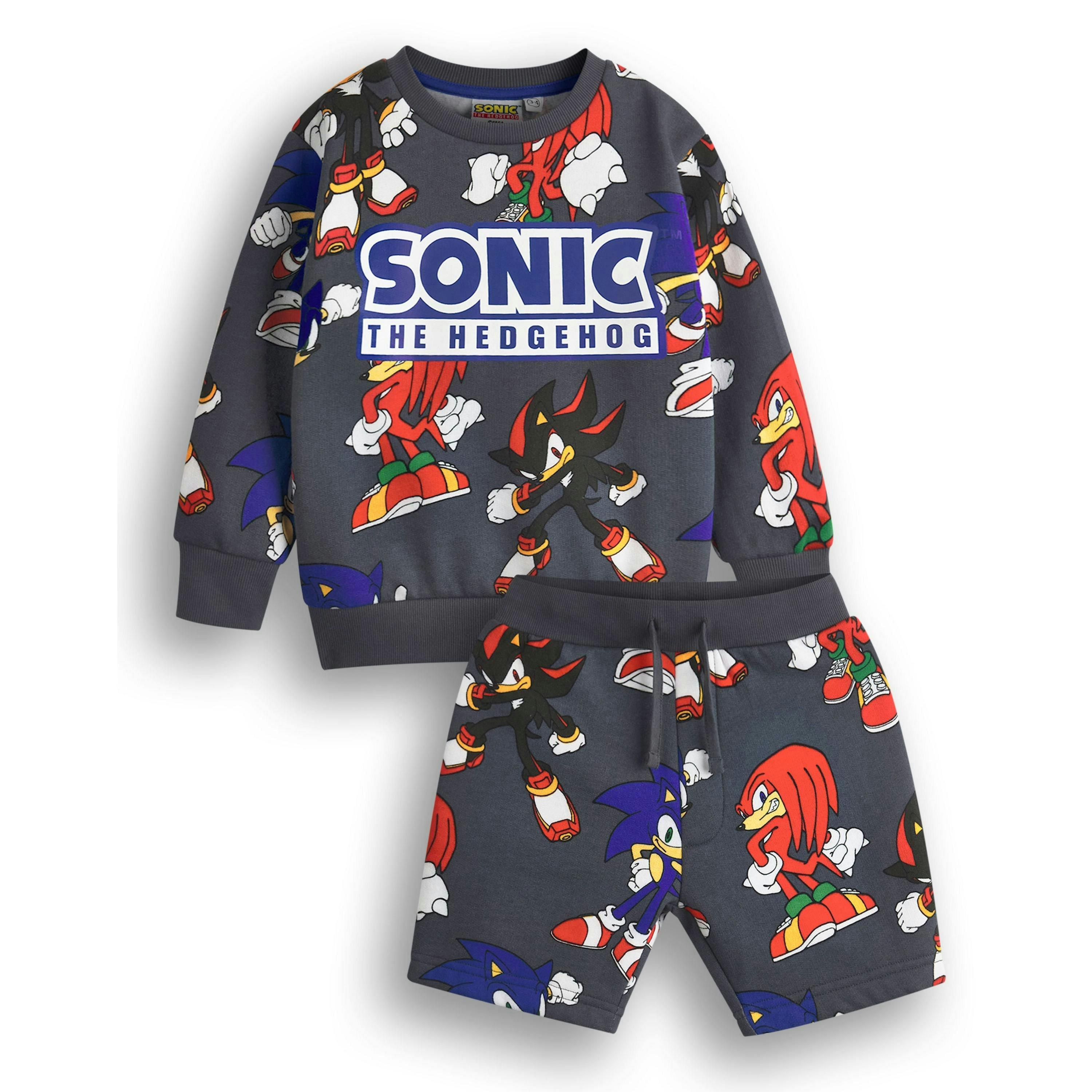 Sonic the Hedgehog Boys Grey Modern Character Pattern Sweatshirt and Shorts Set by Vanilla Underground , view 1 of 6