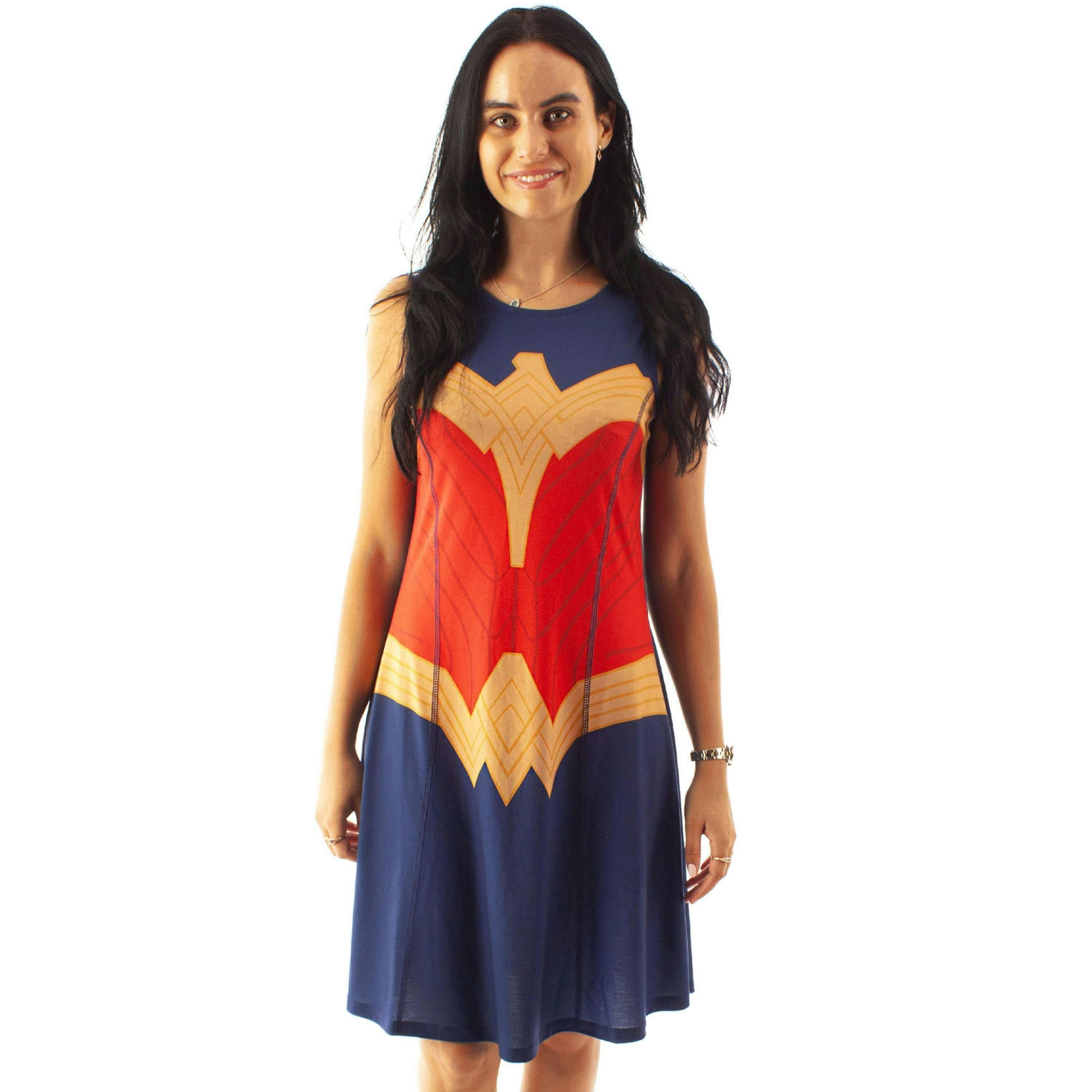DC Comics Womens Blue Logo Sleeveless Skater Dress by Vanilla Underground , view 1 of 5